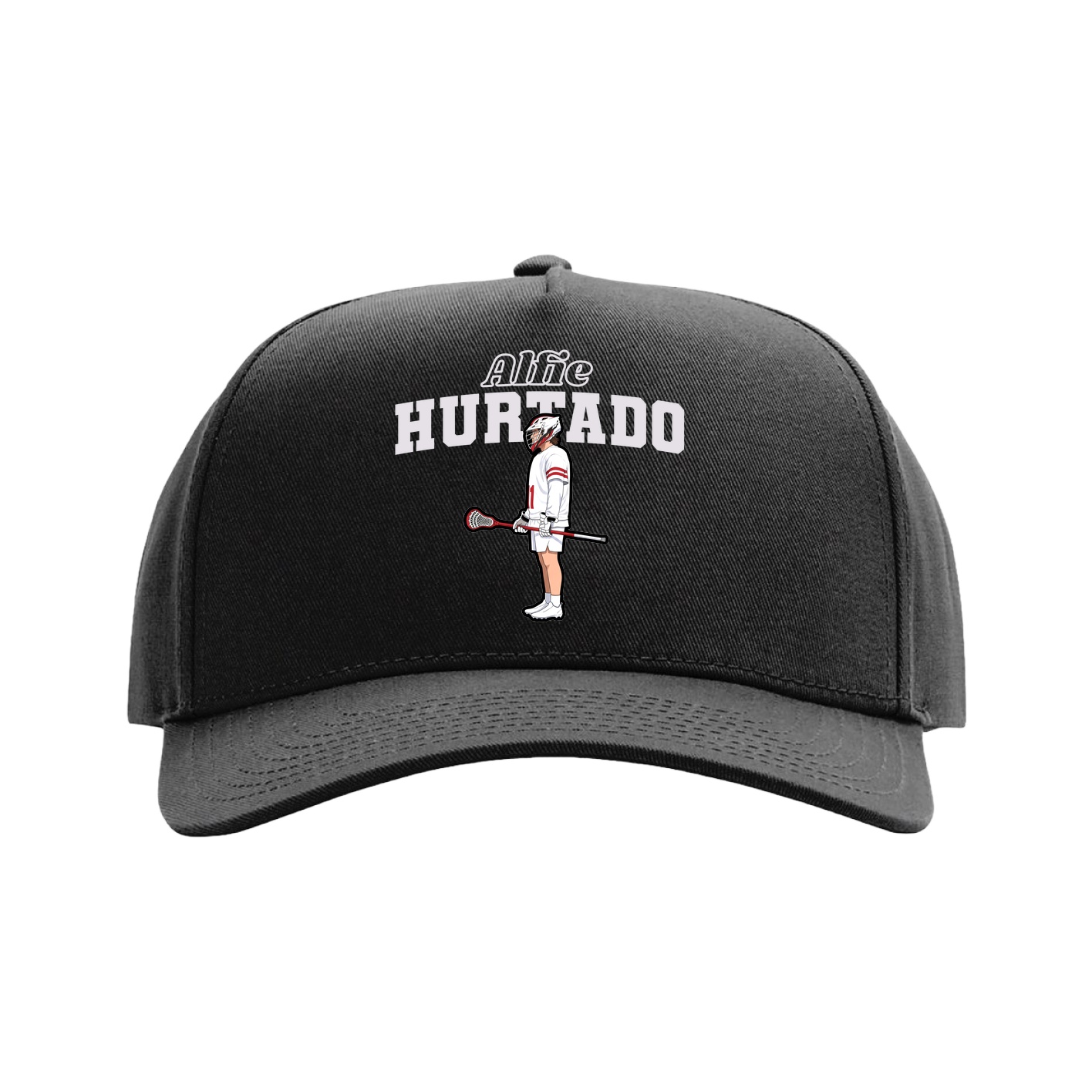 Full Fabric Five-Panel Champ Cap — Name Arch in Black