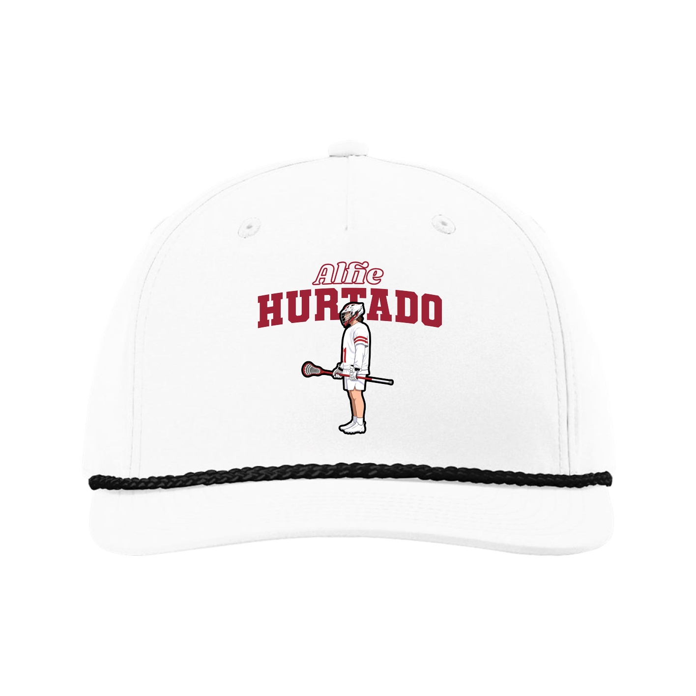 Five-Panel Classic Rope Cap — Name Arch in White