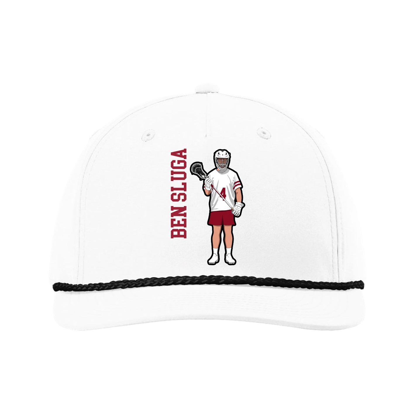 Five-Panel Classic Rope Cap — Name Vertical in White