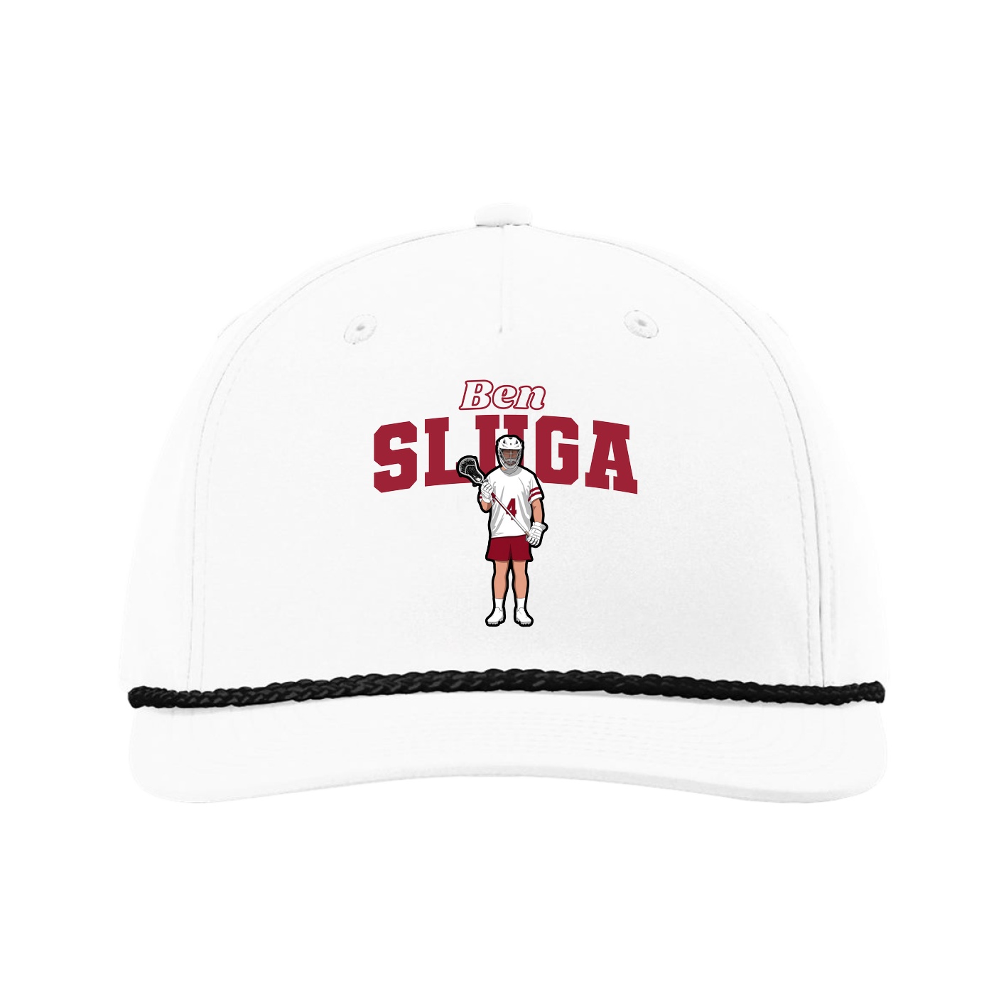 Five-Panel Classic Rope Cap — Name Arch in White