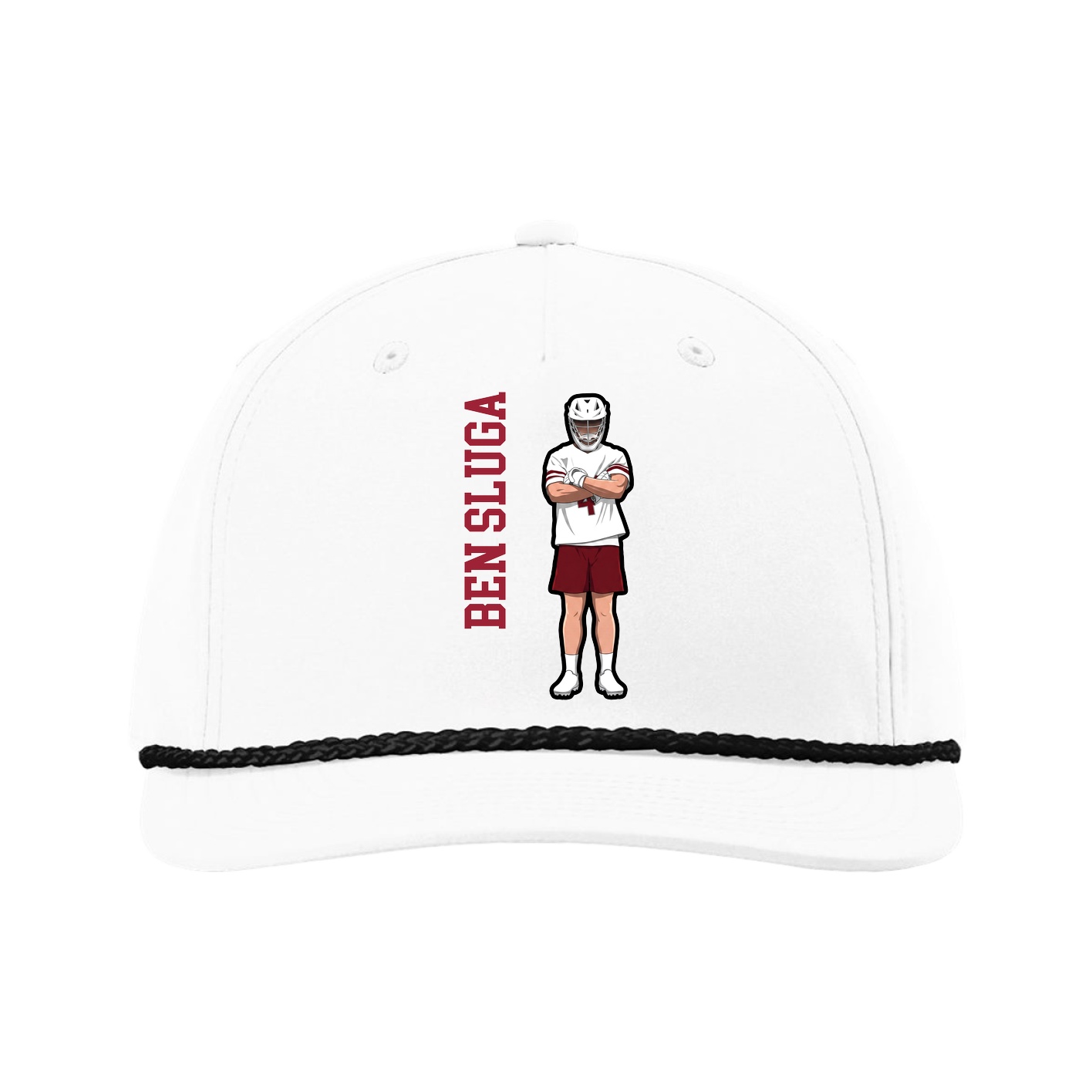 Five-Panel Classic Rope Cap — Name Vertical in White