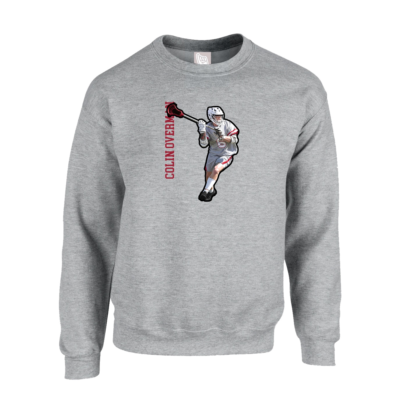 Fleece Crew — Name Vertical in Grey