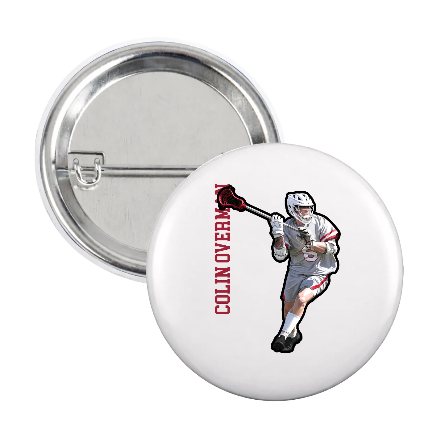 Game Day Button — Name Vertical in White