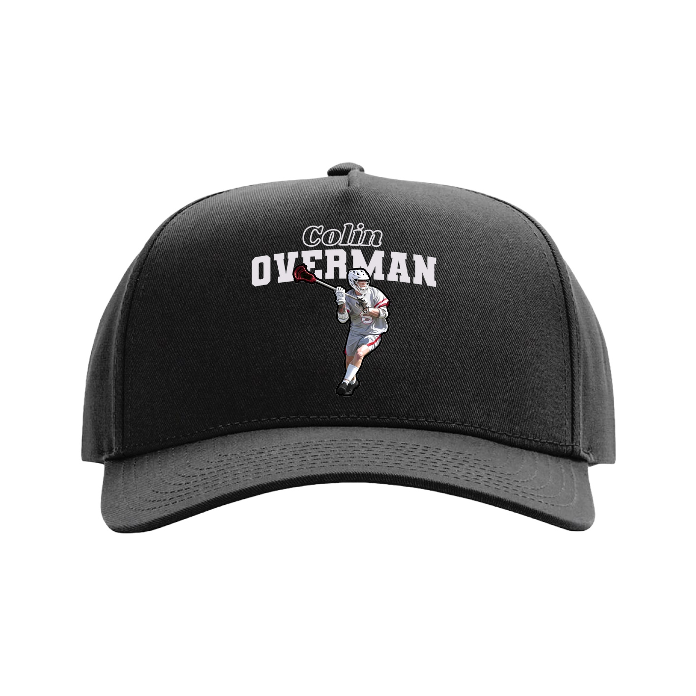 Full Fabric Five-Panel Champ Cap — Name Arch in Black