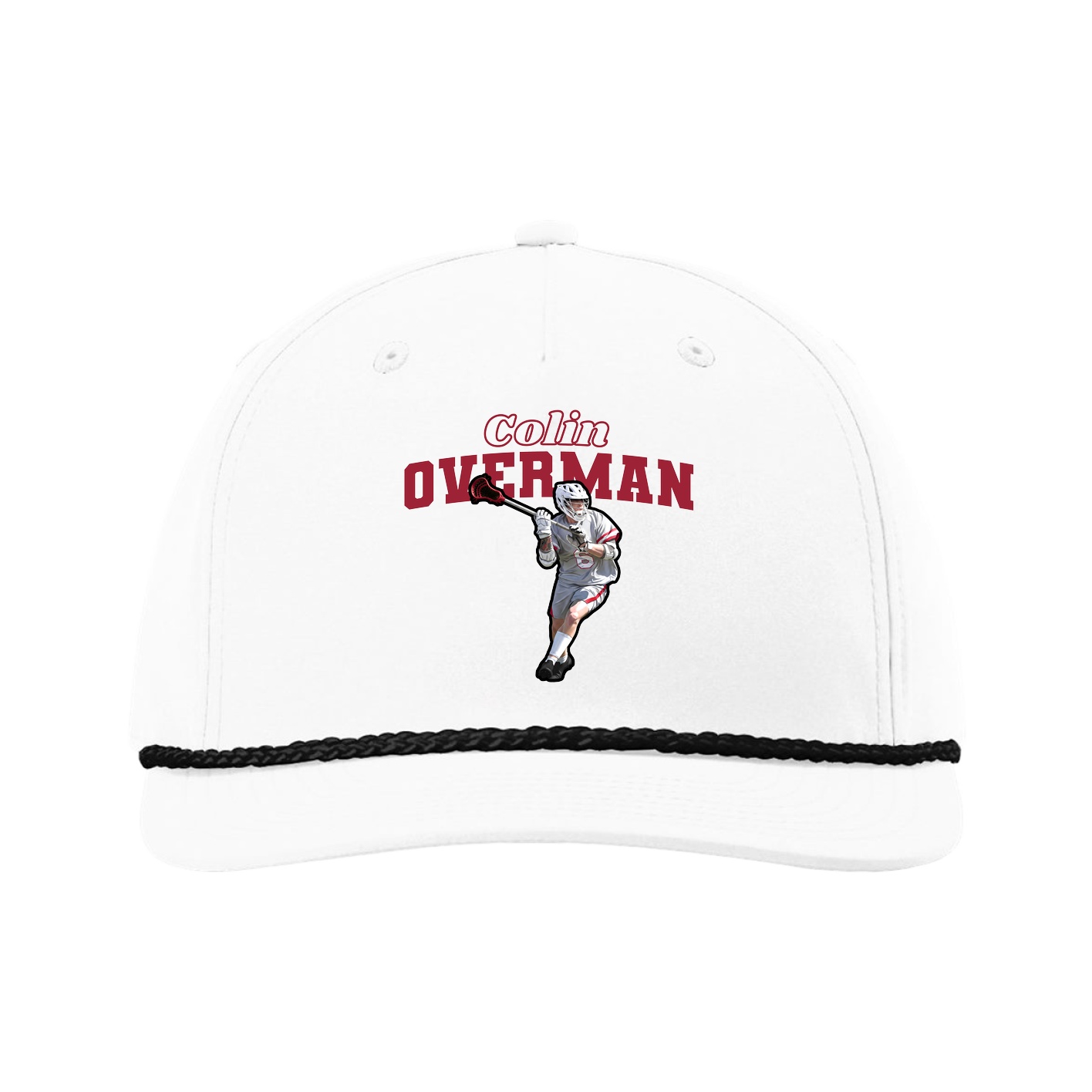 Five-Panel Classic Rope Cap — Name Arch in White