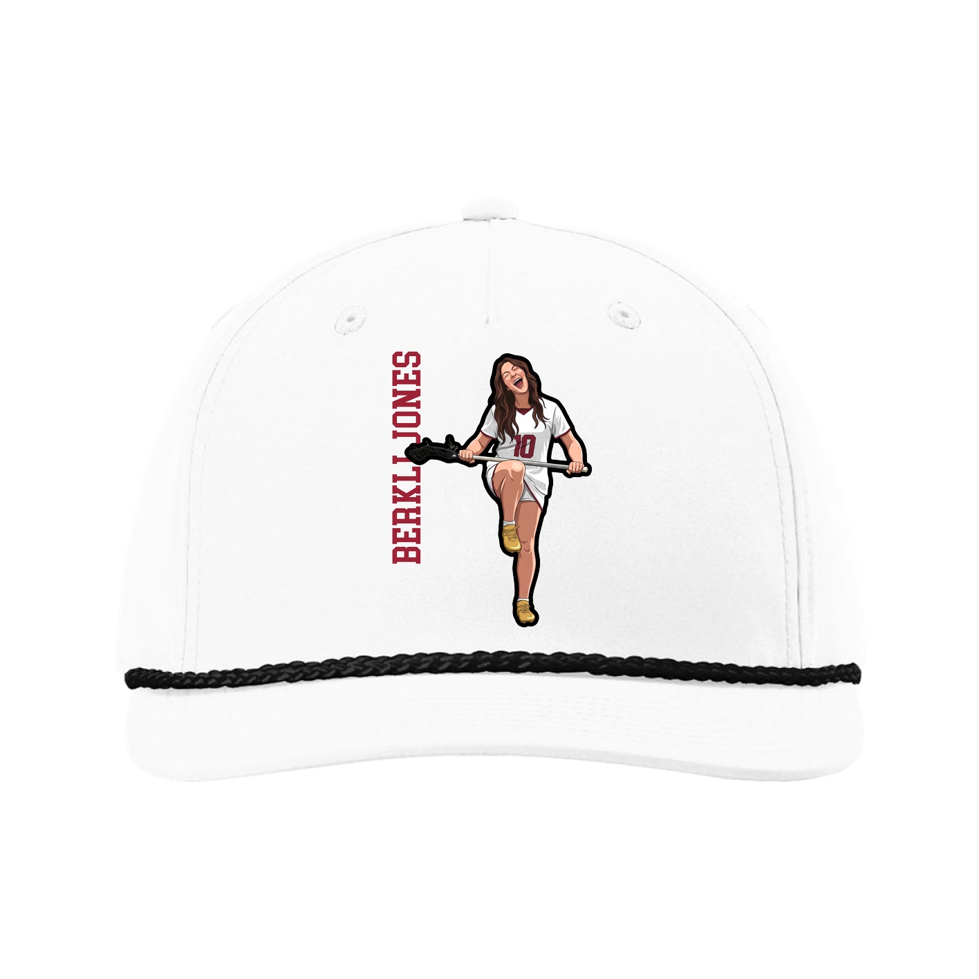 Five-Panel Classic Rope Cap — Name Vertical in White