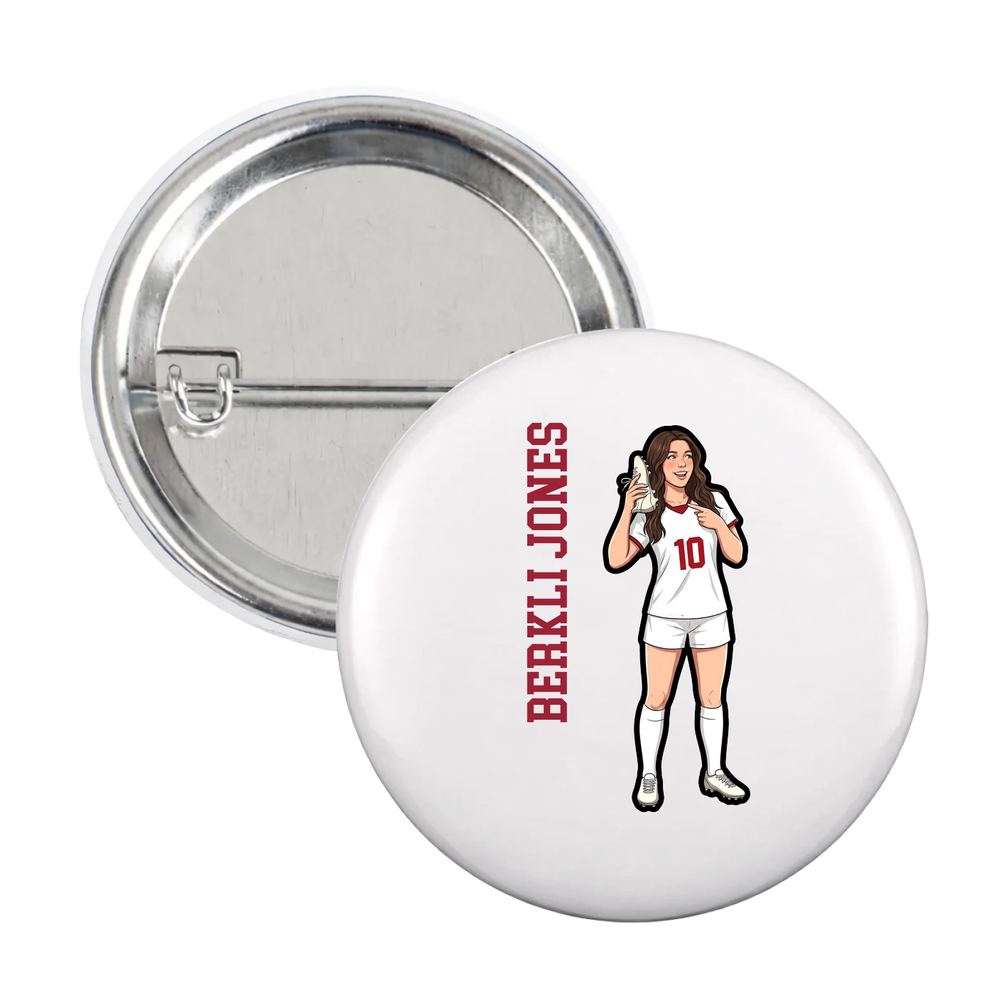 Game Day Button — Name Vertical in White