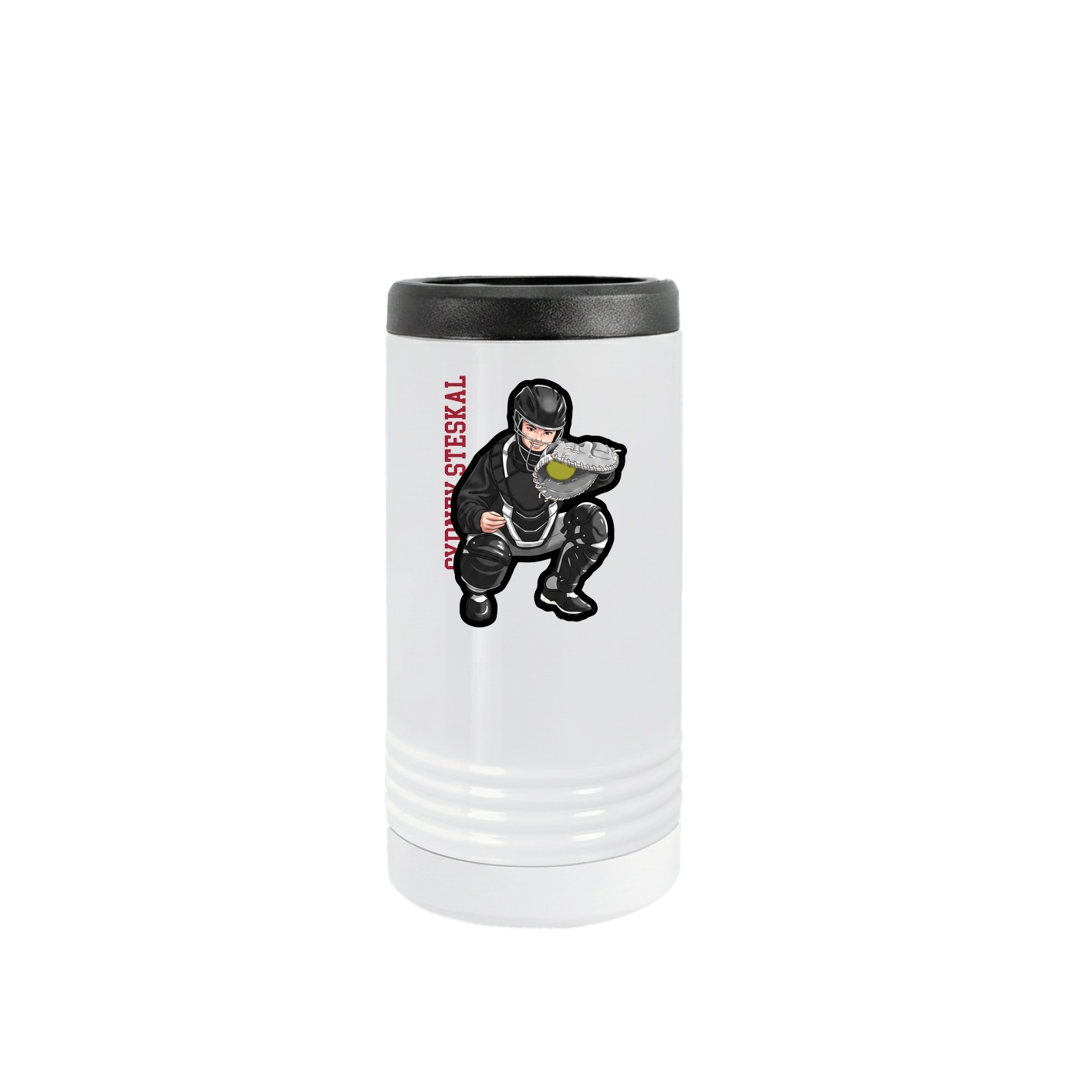 Slim Beverage Holder — Name Vertical in White