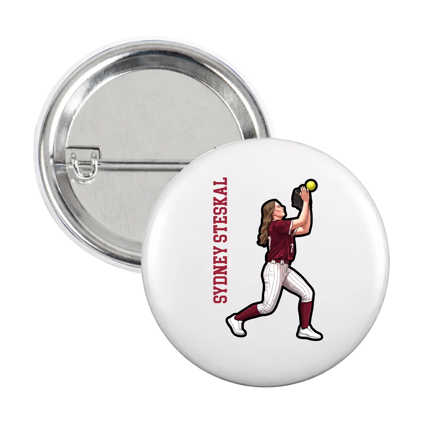 Game Day Button — Name Vertical in White