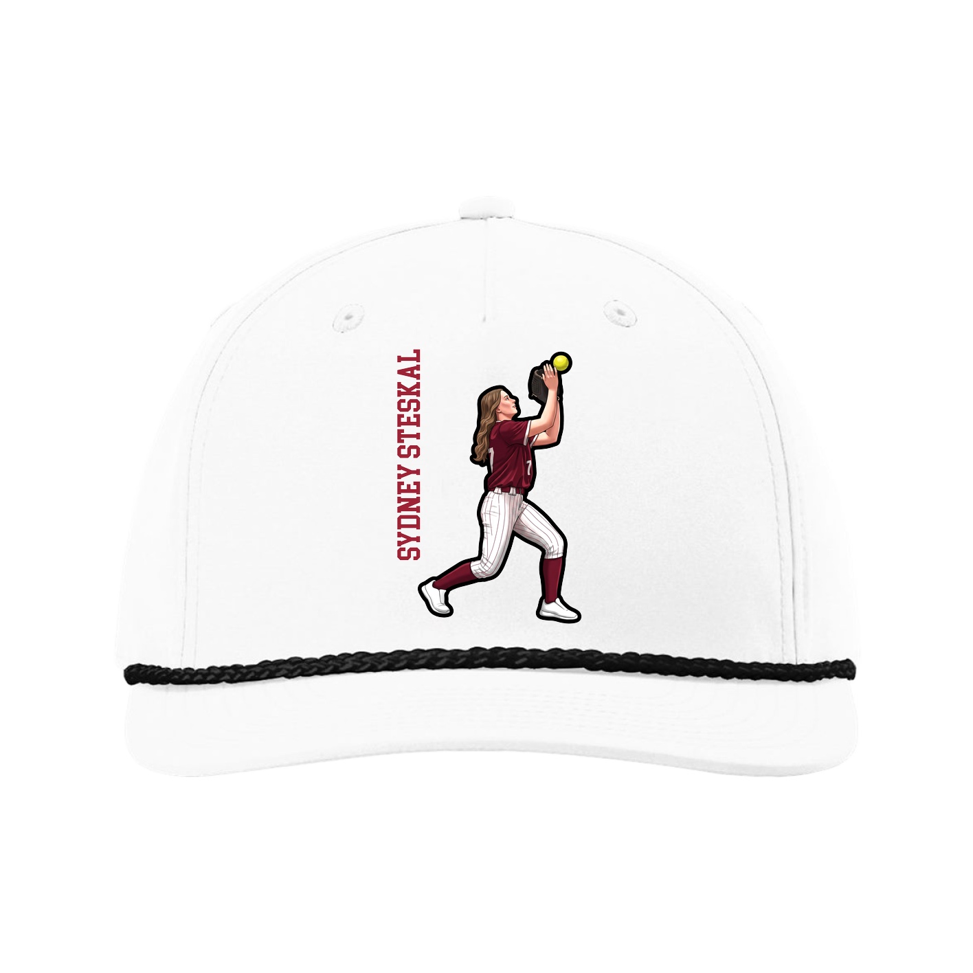 Five-Panel Classic Rope Cap — Name Vertical in White