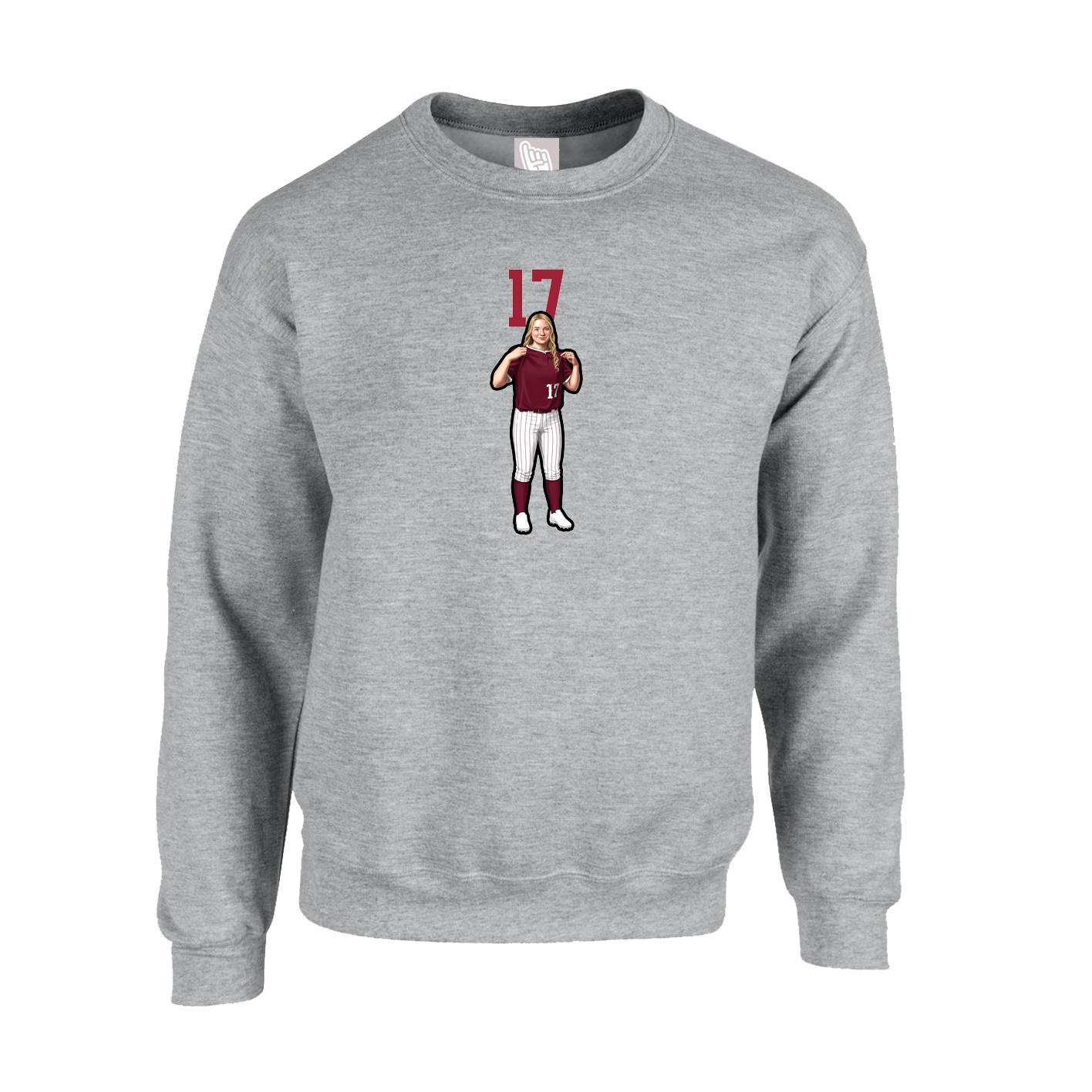 Fleece Crew — Number Top in Grey