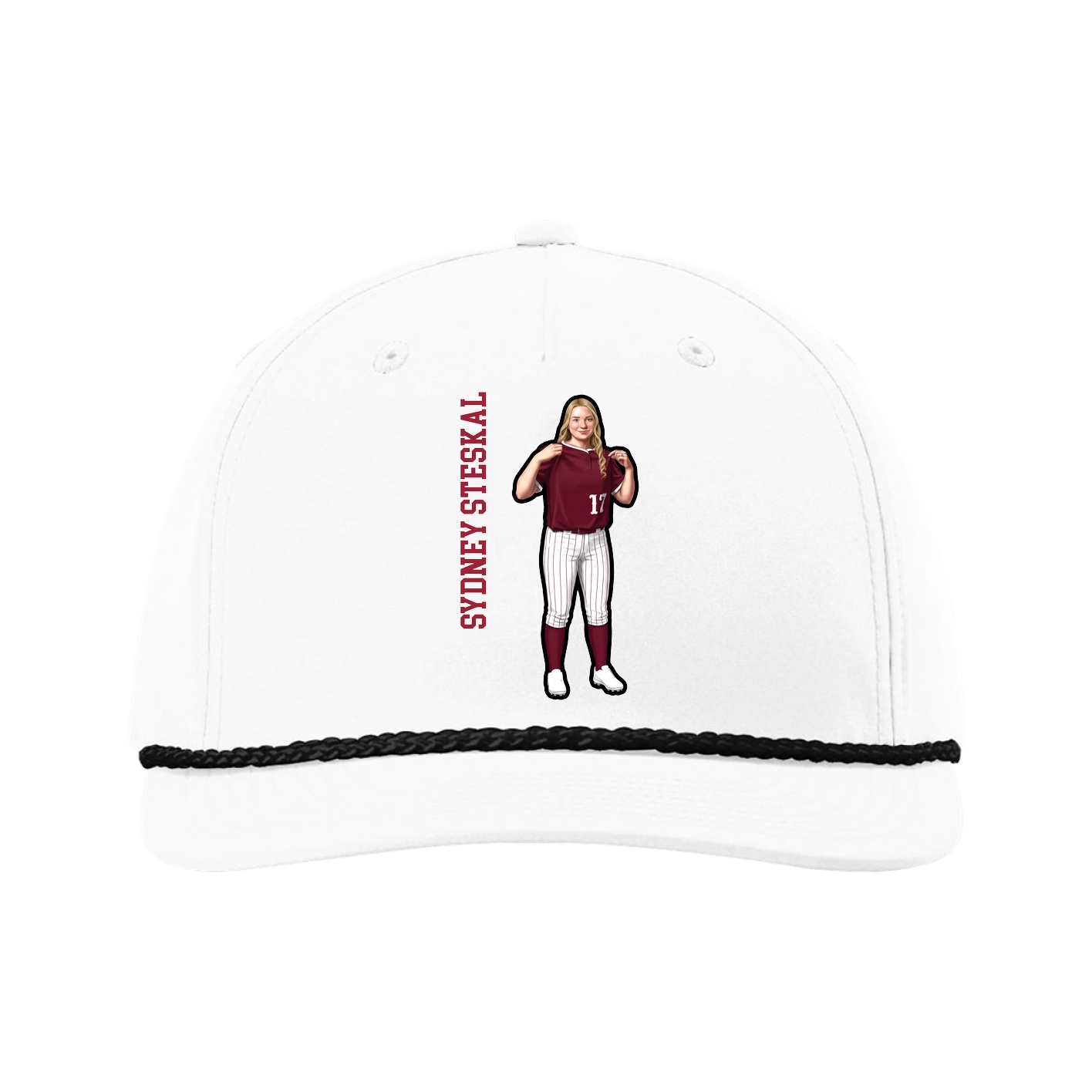 Five-Panel Classic Rope Cap — Name Vertical in White