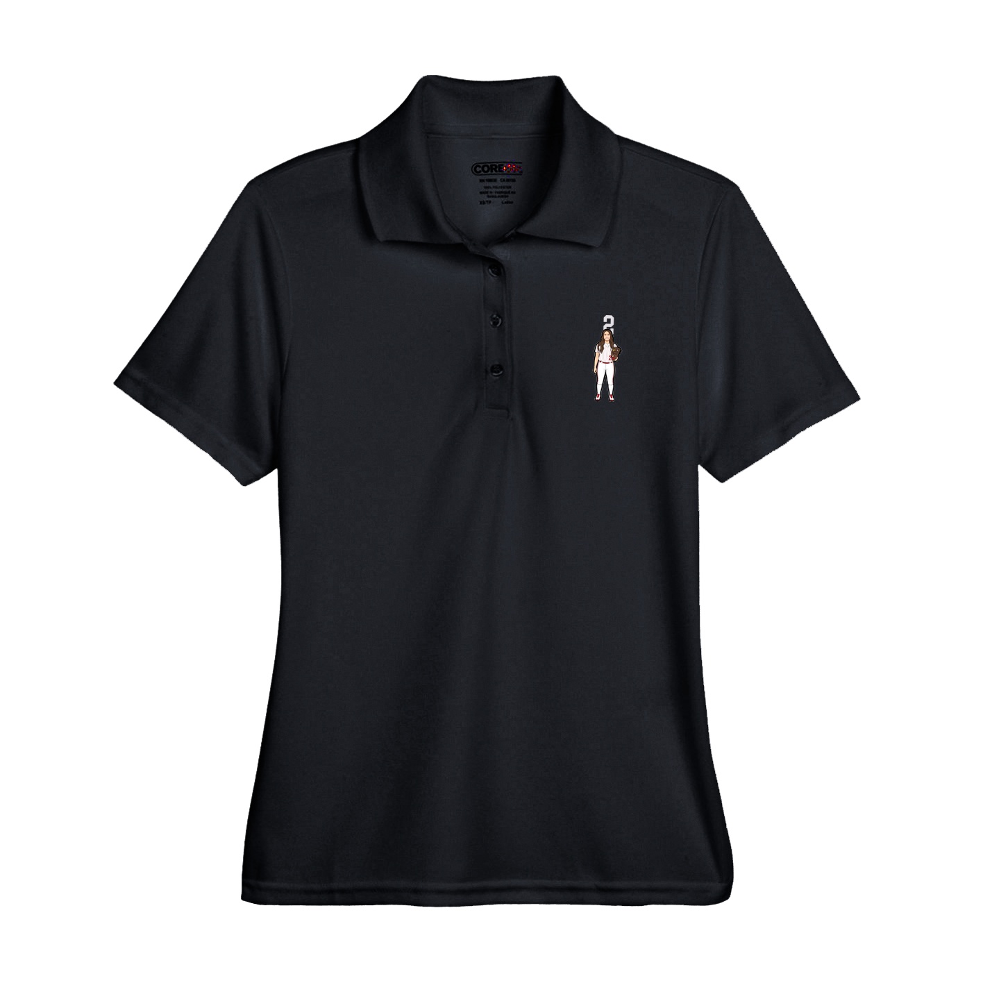Womens Performance Polo — Number Top in Black
