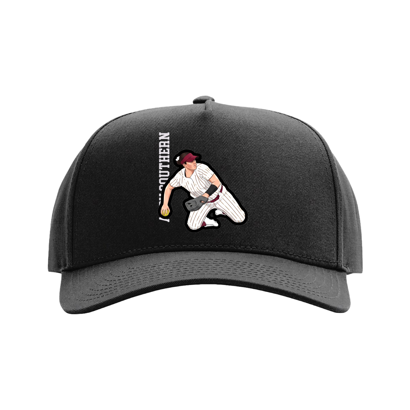 Full Fabric Five-Panel Champ Cap — Name Vertical in Black