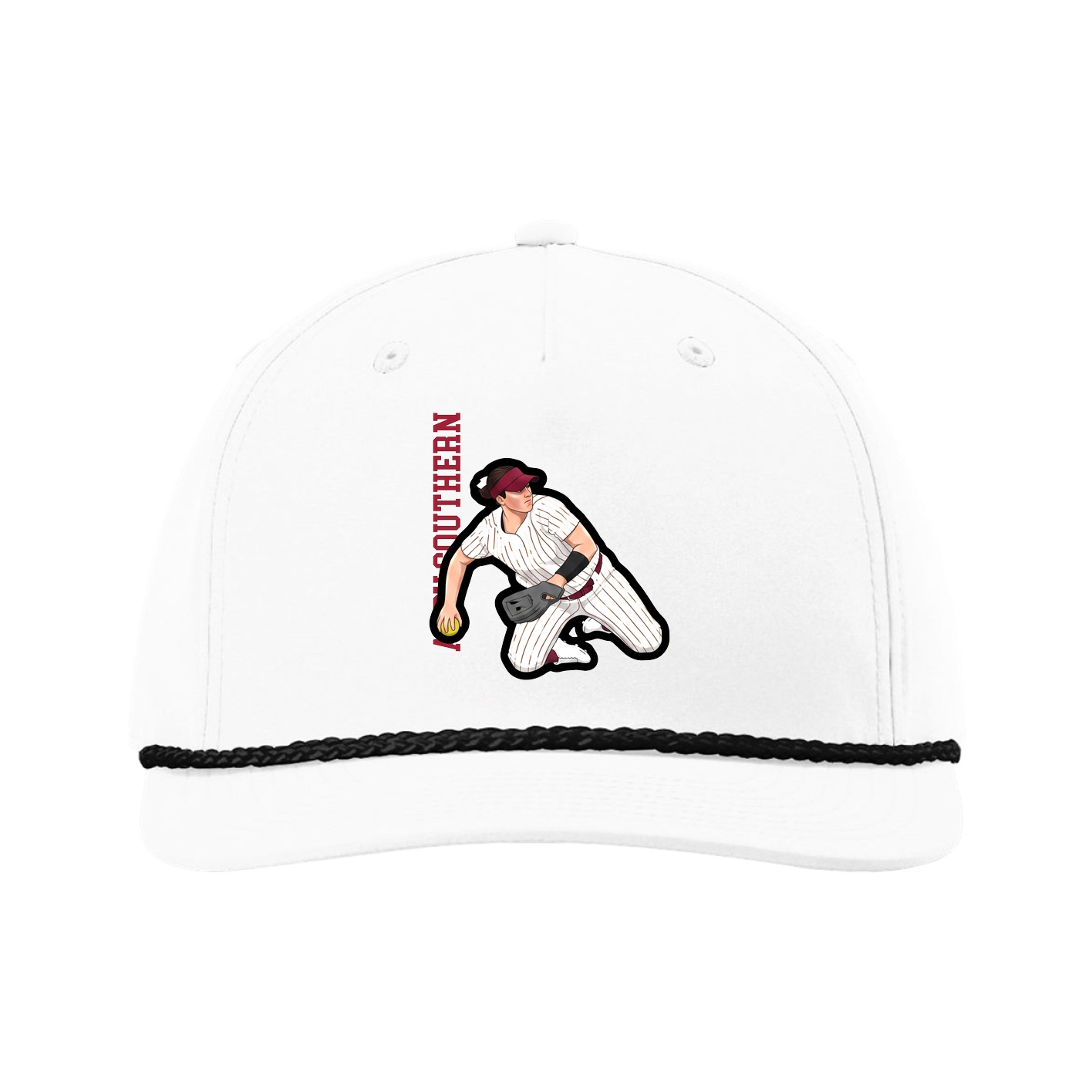 Five-Panel Classic Rope Cap — Name Vertical in White