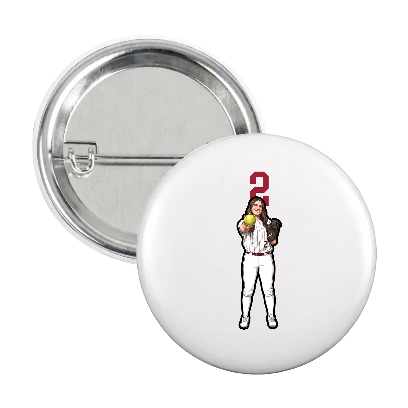 Game Day Button — Number Top in White