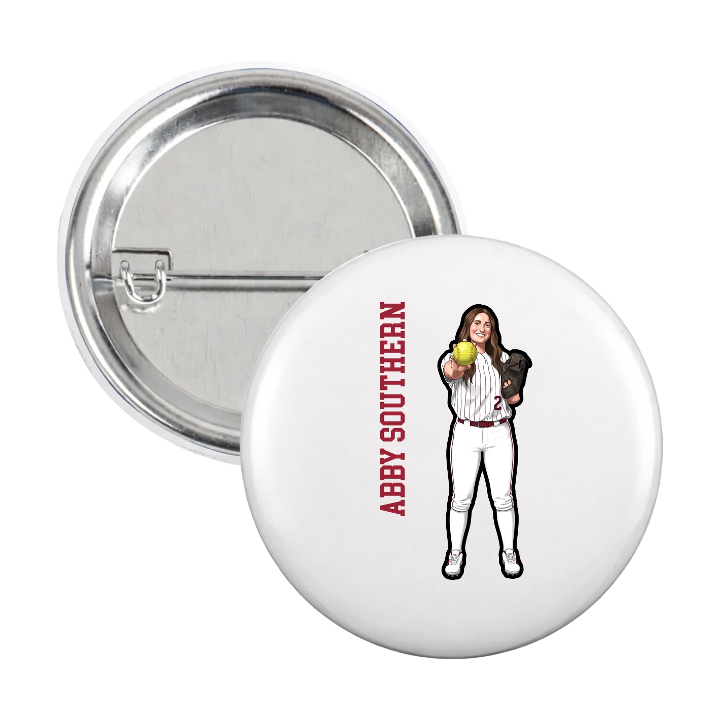 Game Day Button — Name Vertical in White