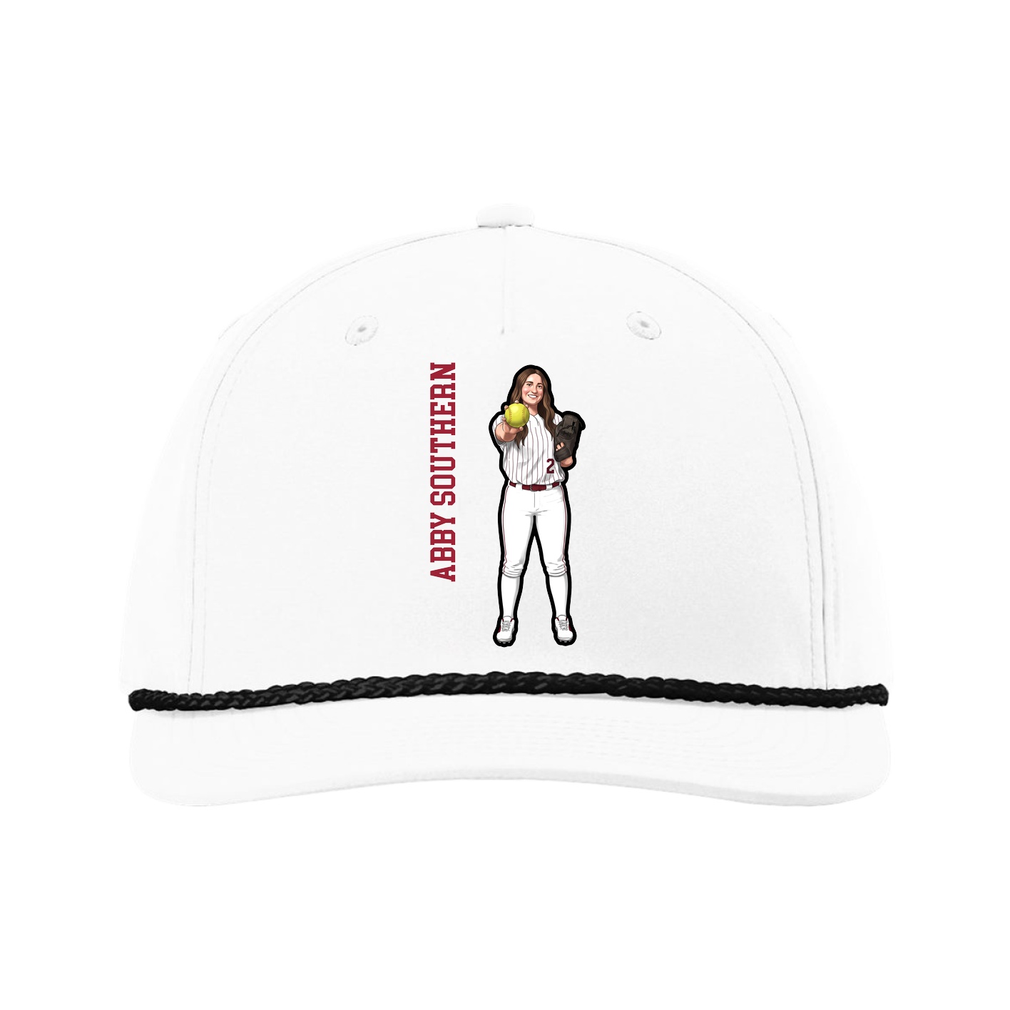 Five-Panel Classic Rope Cap — Name Vertical in White