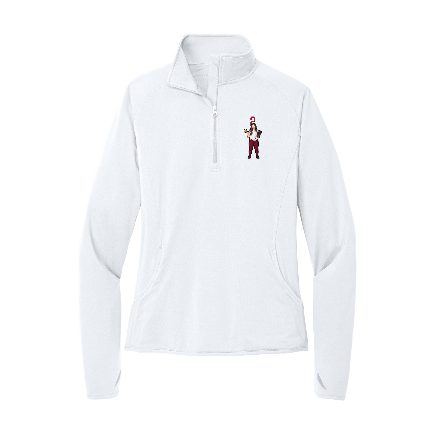 Women's Q-Zip Pullover — Number Top in White