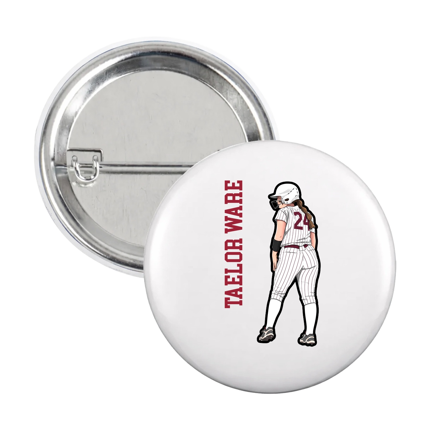 Game Day Button — Name Vertical in White
