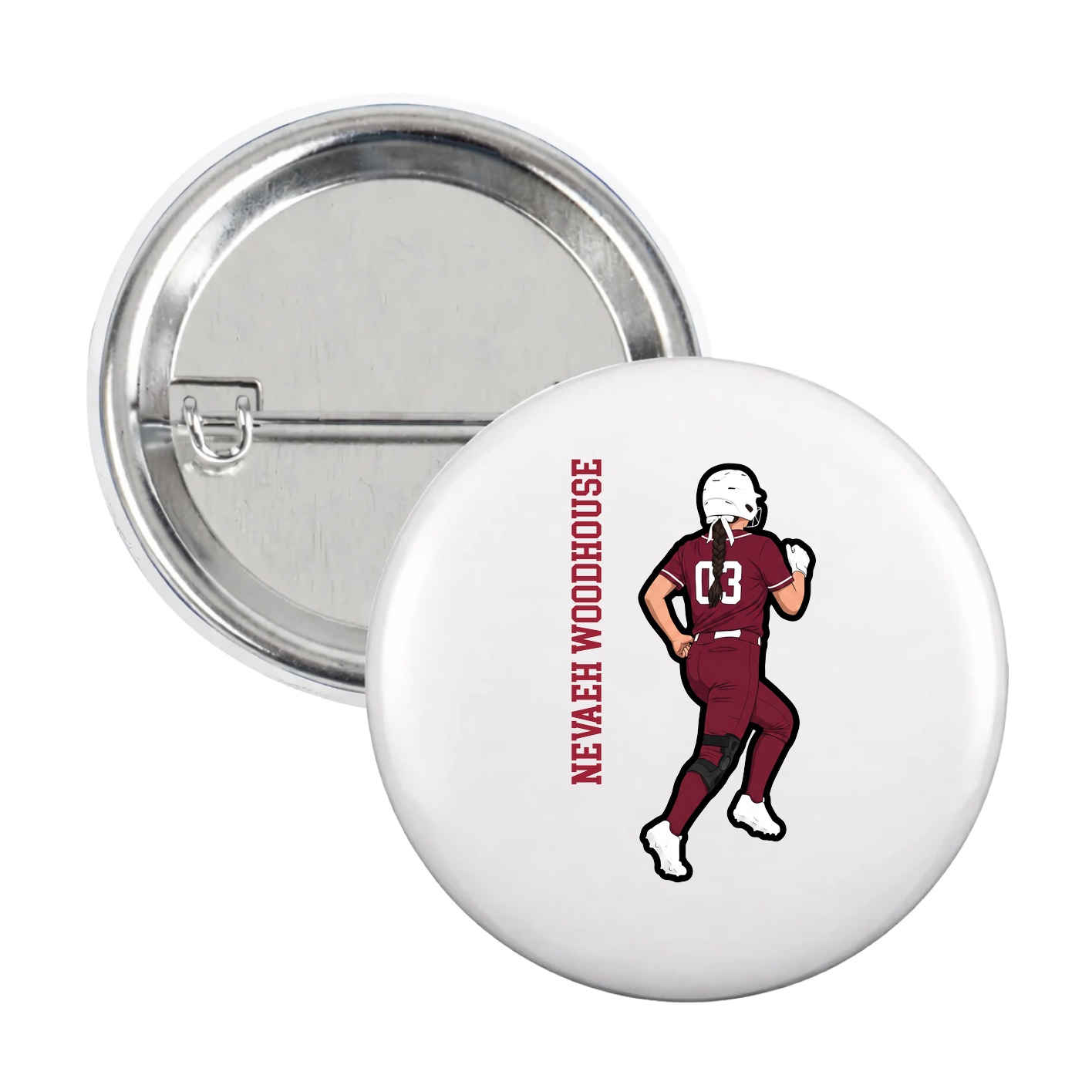 Game Day Button — Name Vertical in White