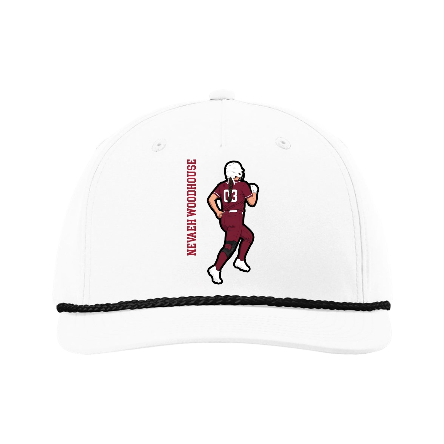 Five-Panel Classic Rope Cap — Name Vertical in White