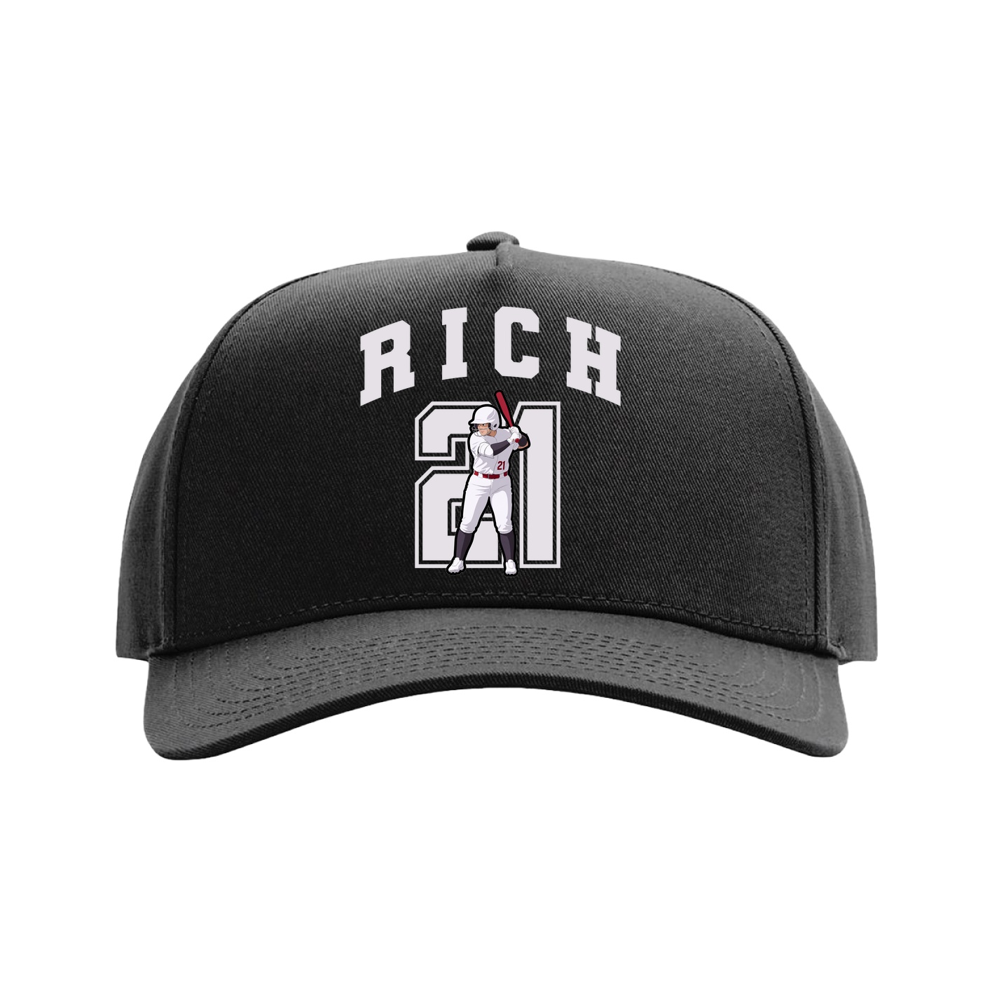 Full Fabric Five-Panel Champ Cap — Number in Black