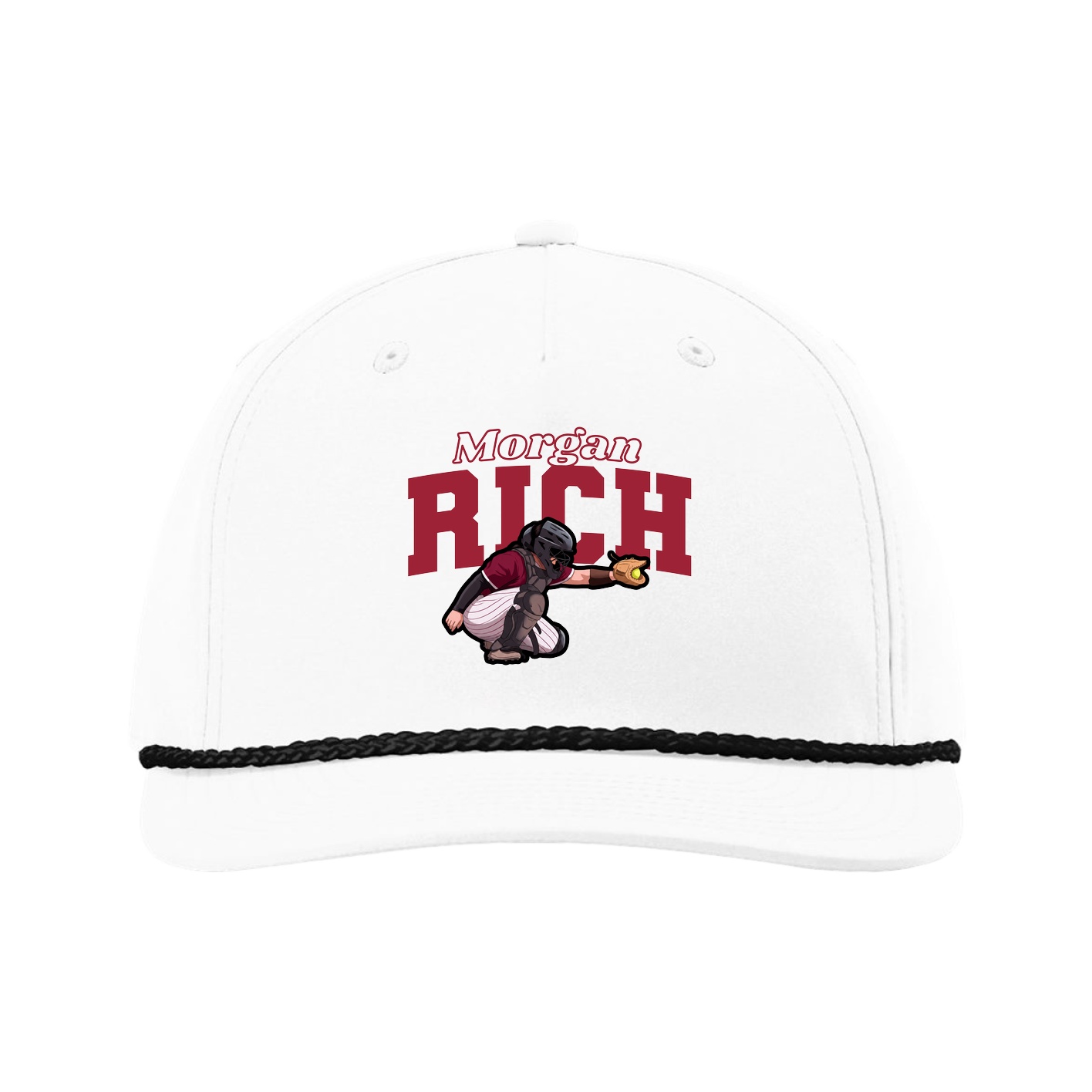 Five-Panel Classic Rope Cap — Name Arch in White