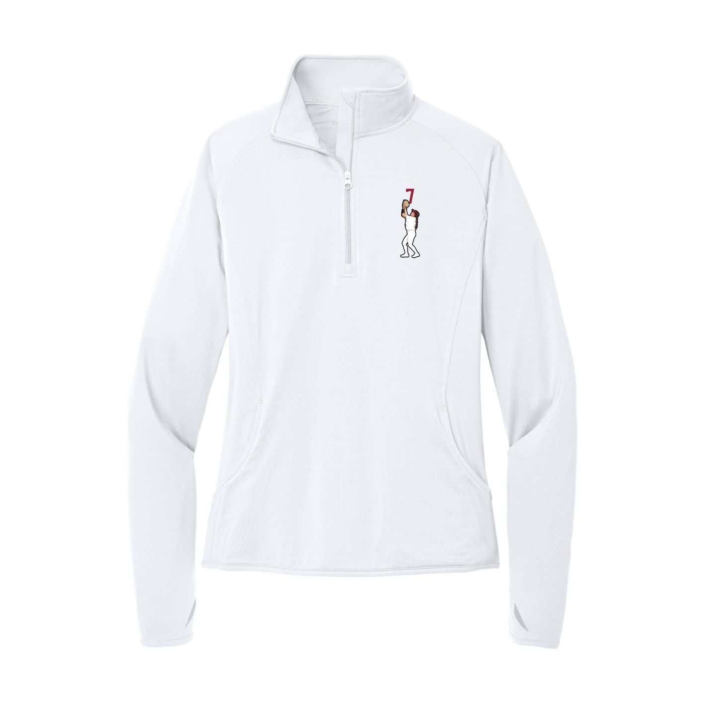 Women's Q-Zip Pullover — Number Top in White