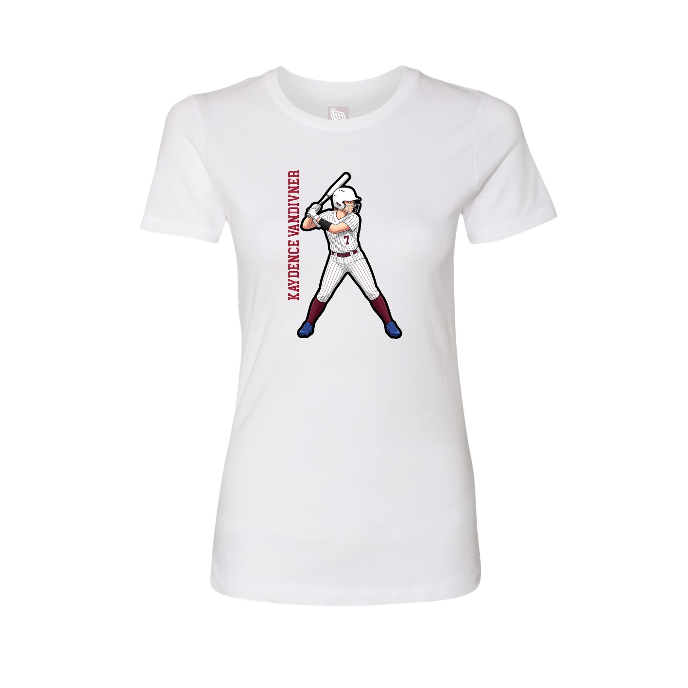Womens Tee — Name Vertical in White