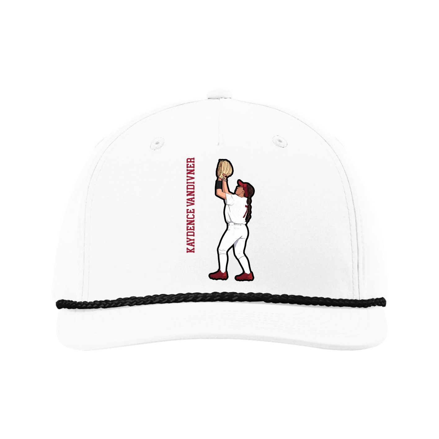 Five-Panel Classic Rope Cap — Name Vertical in White