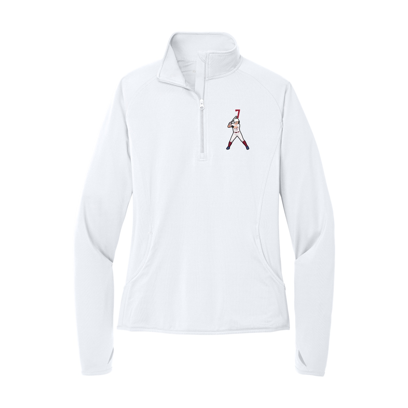Women's Q-Zip Pullover — Number Top in White