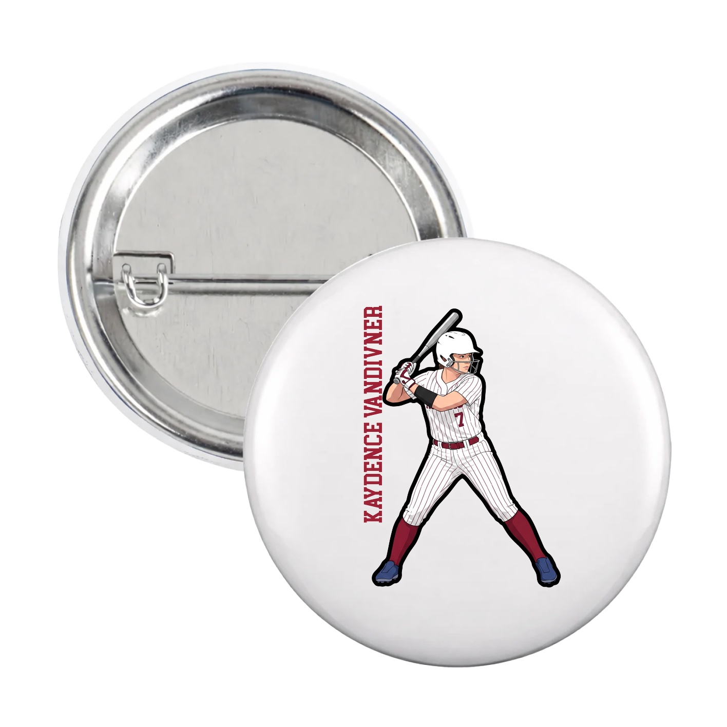 Game Day Button — Name Vertical in White