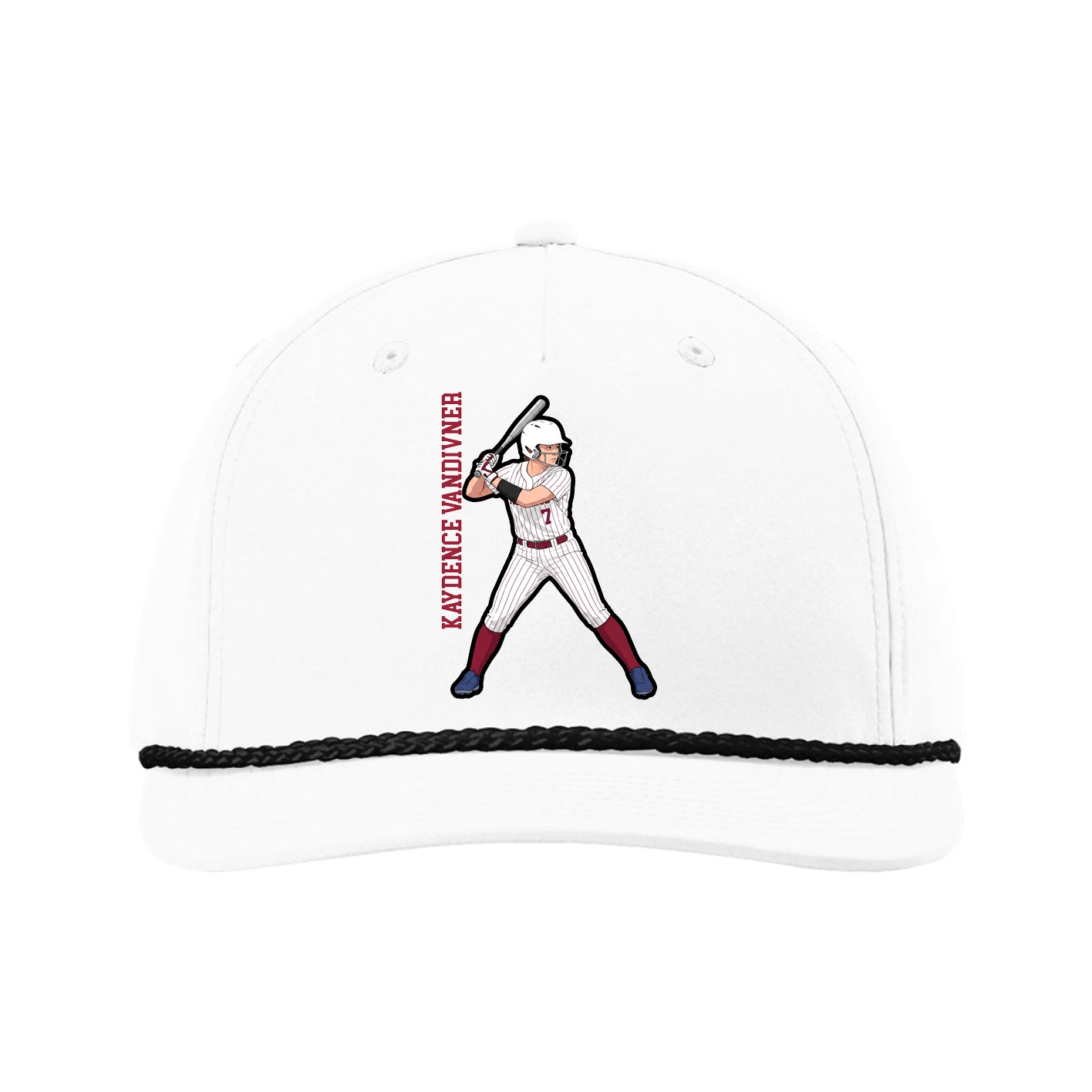 Five-Panel Classic Rope Cap — Name Vertical in White