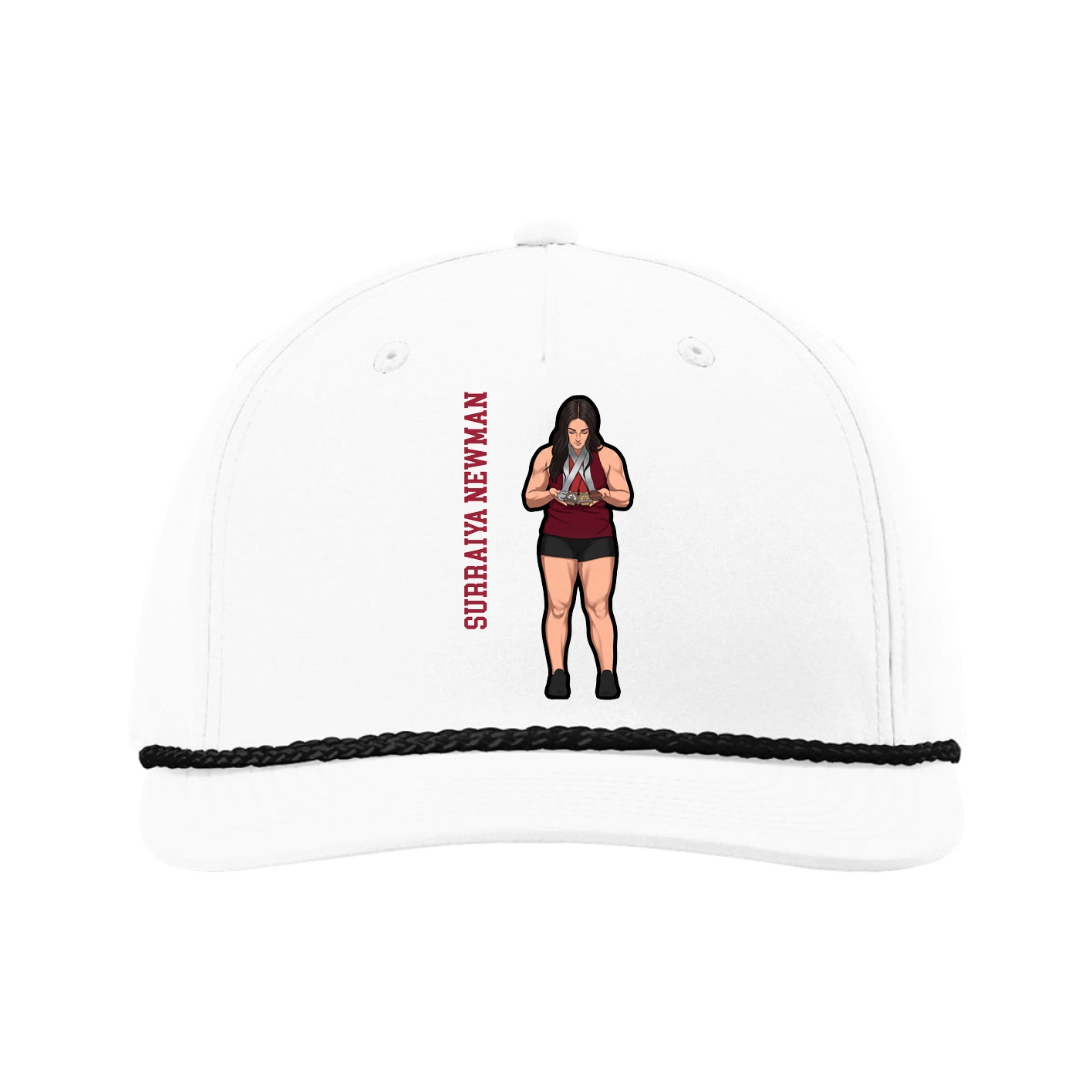 Five-Panel Classic Rope Cap — Name Vertical in White