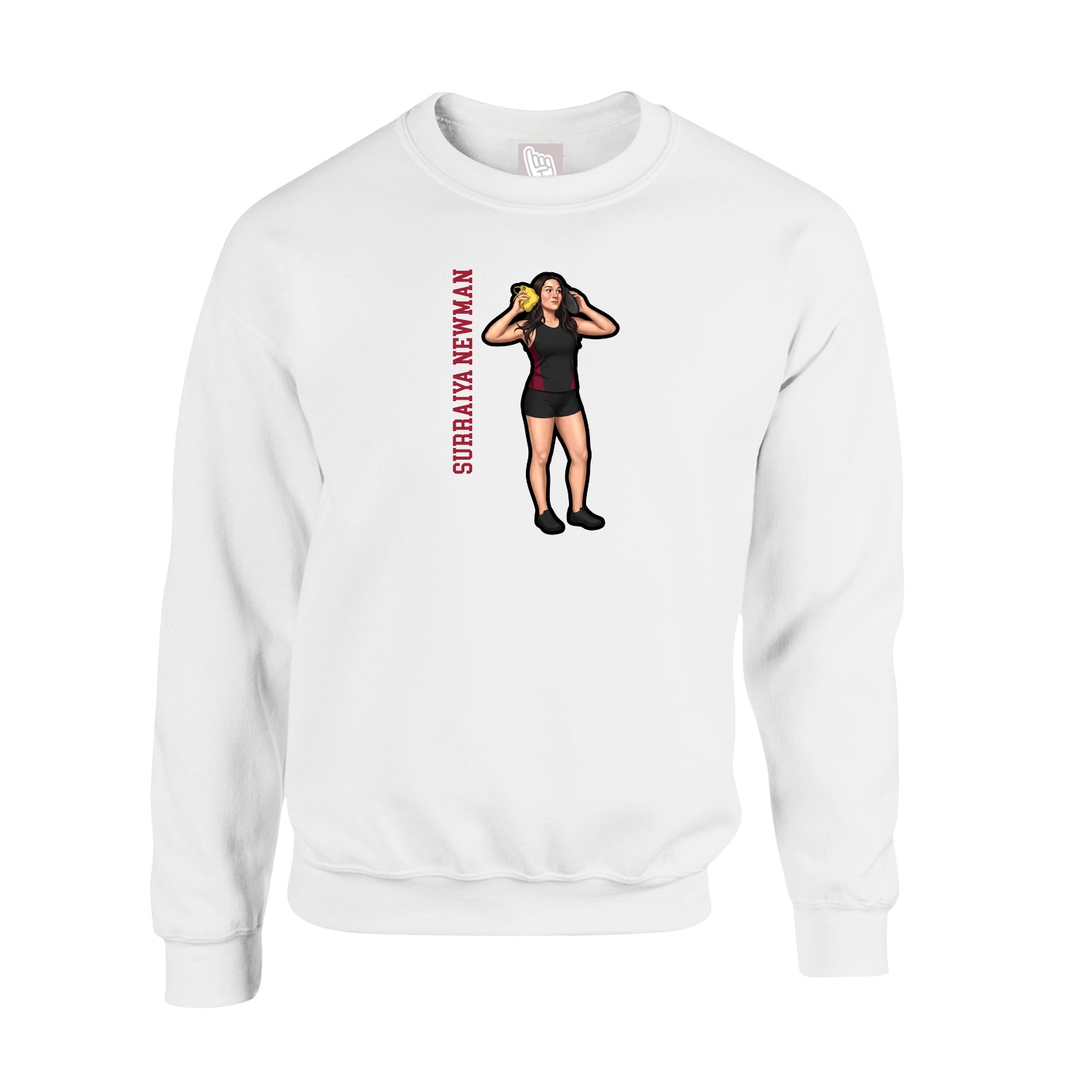 Fleece Crew — Name Vertical in White