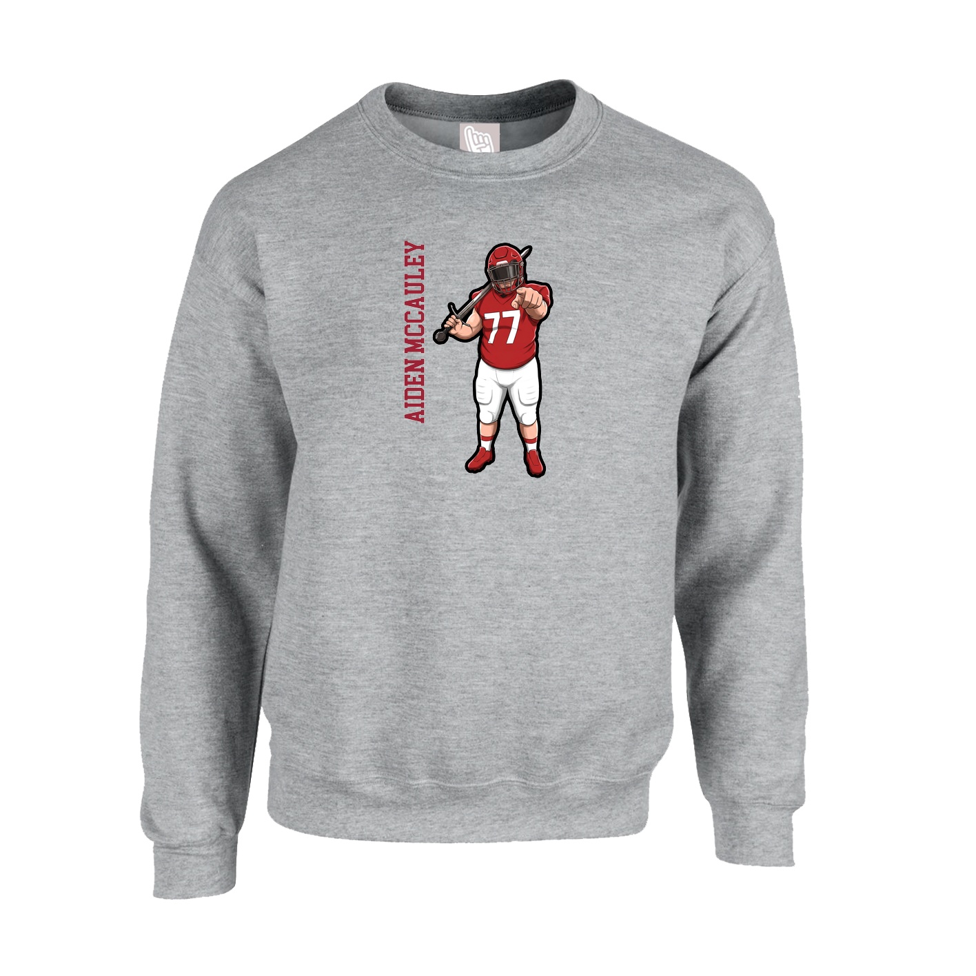 Fleece Crew — Name Vertical in Grey