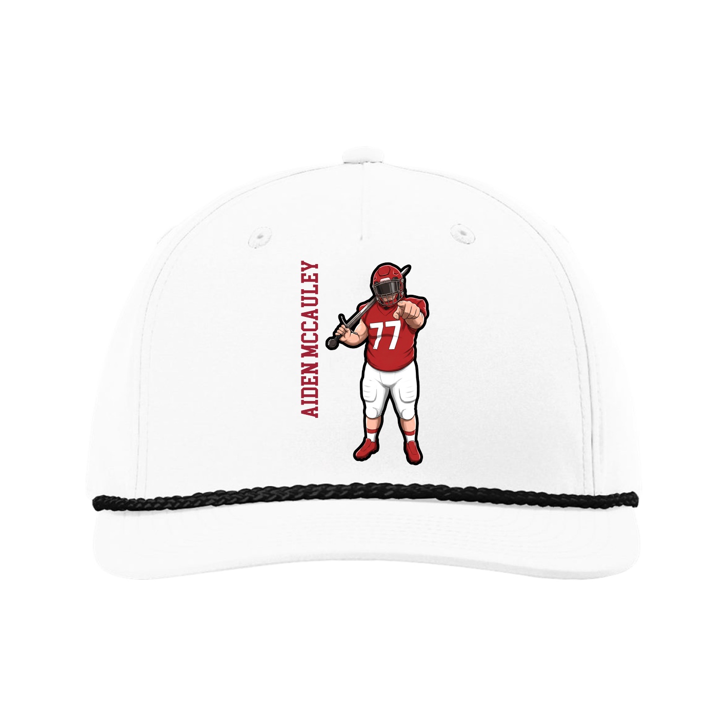 Five-Panel Classic Rope Cap — Name Vertical in White