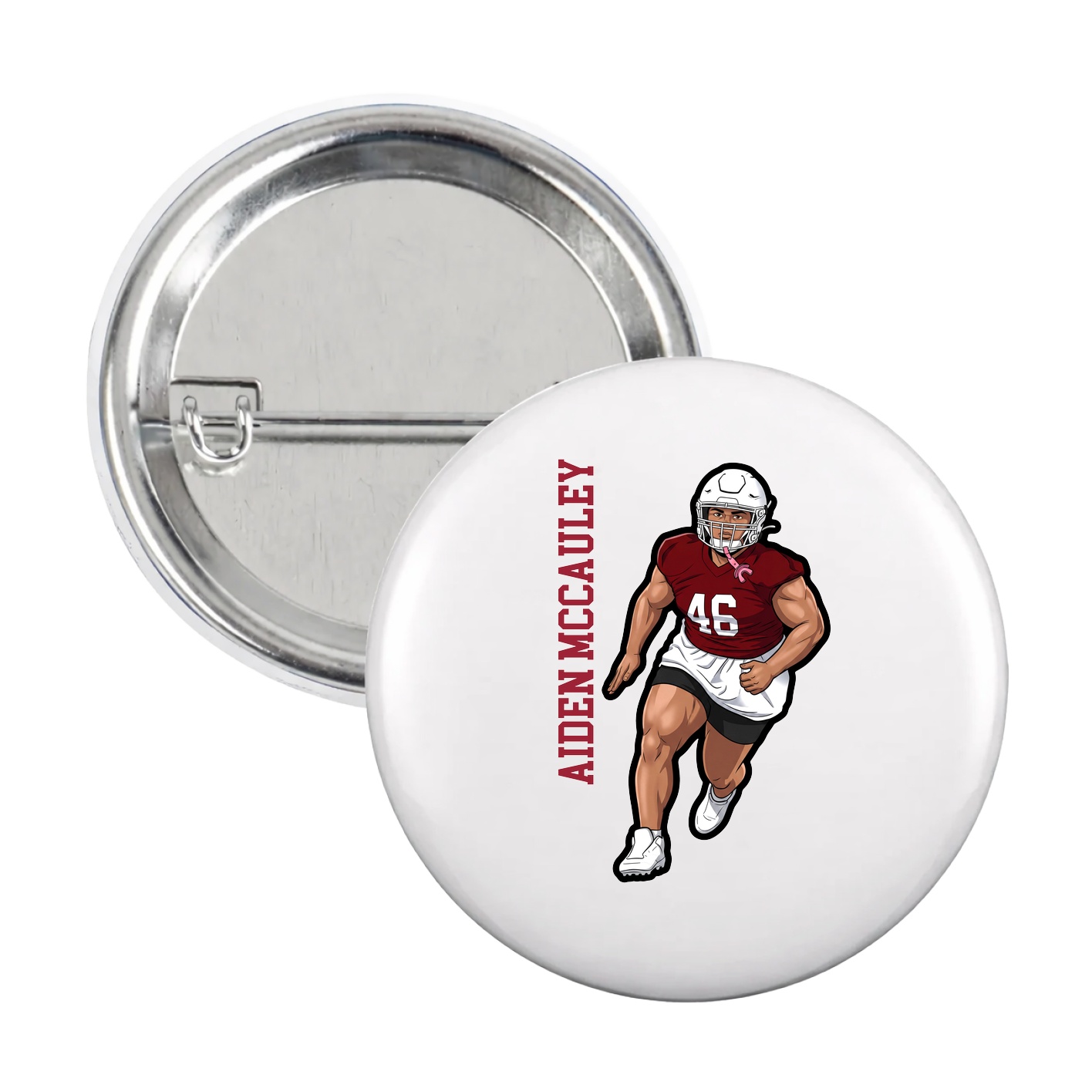 Game Day Button — Name Vertical in White