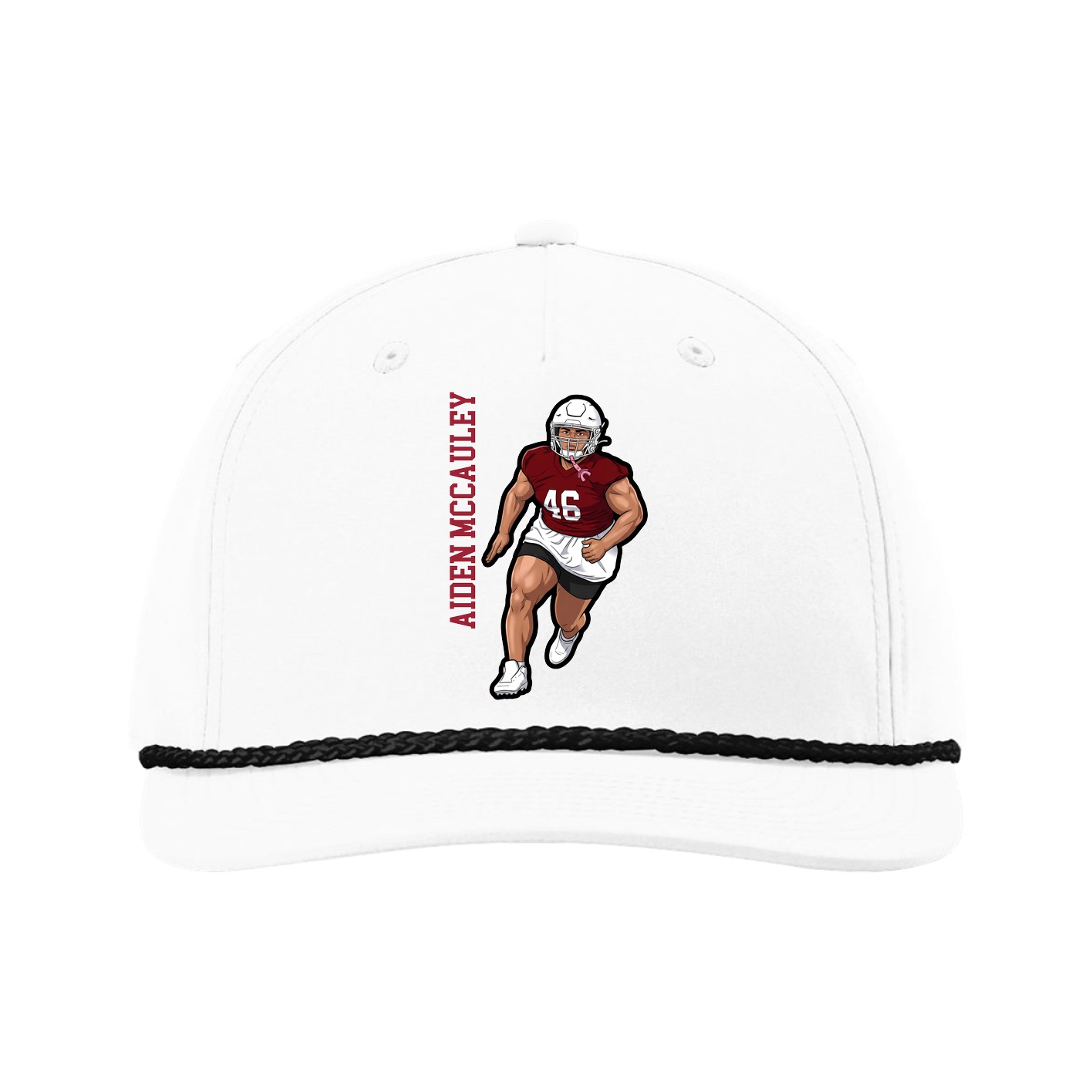 Five-Panel Classic Rope Cap — Name Vertical in White