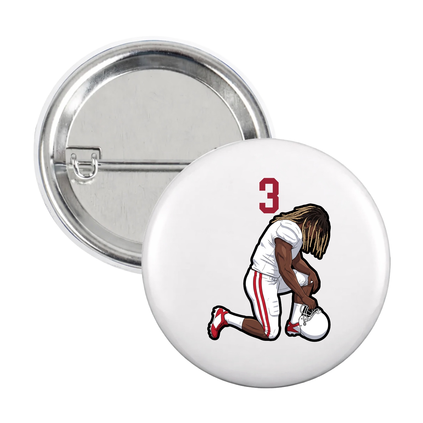 Game Day Button — Number Top in White
