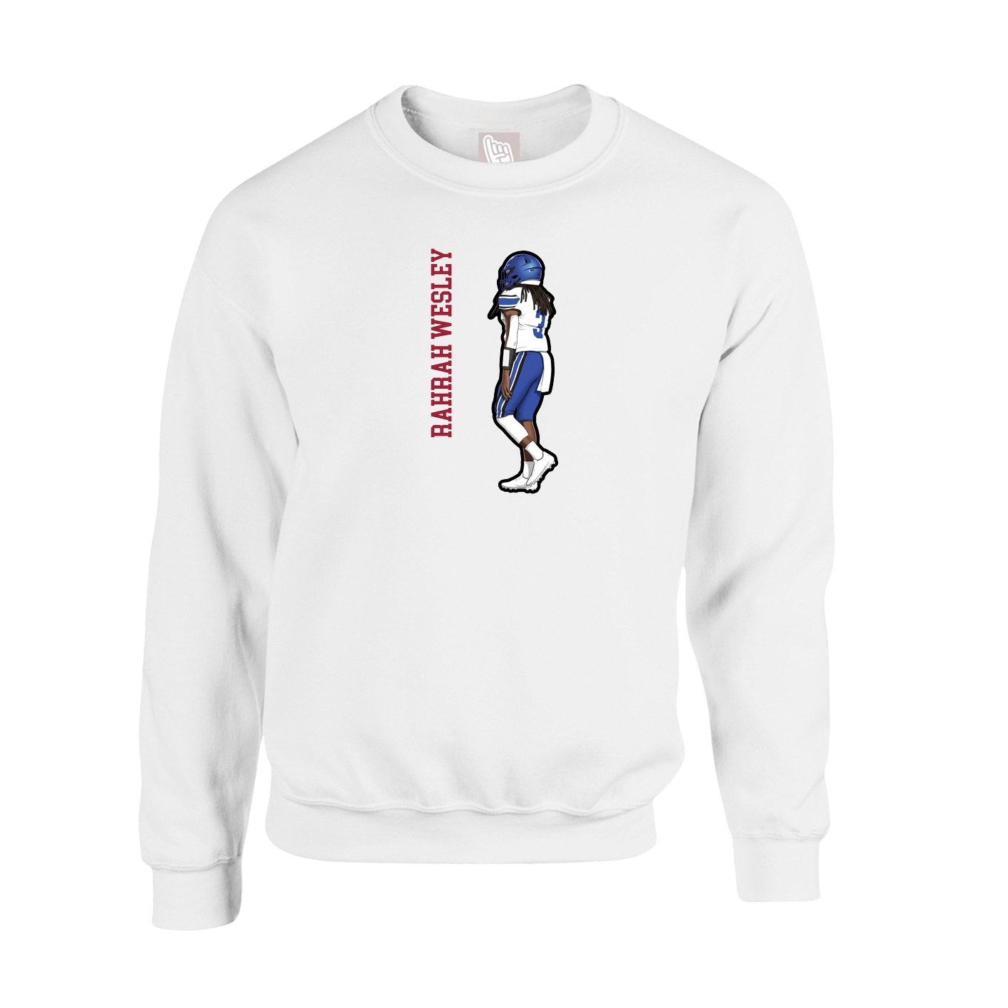 Fleece Crew — Name Vertical in White