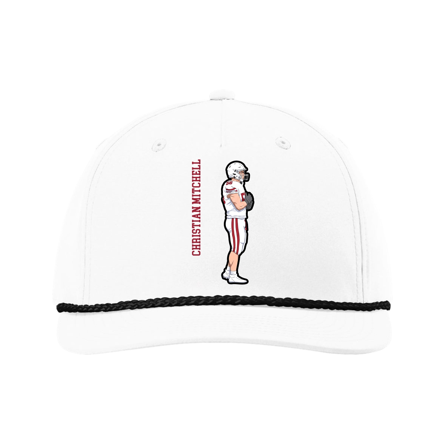 Five-Panel Classic Rope Cap — Name Vertical in White