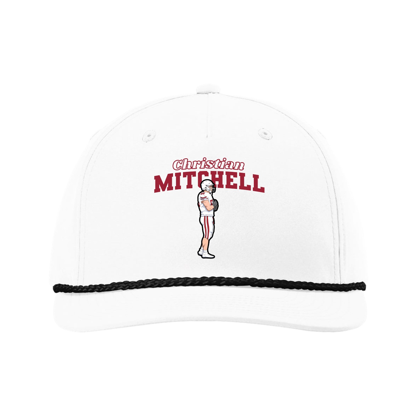 Five-Panel Classic Rope Cap — Name Arch in White