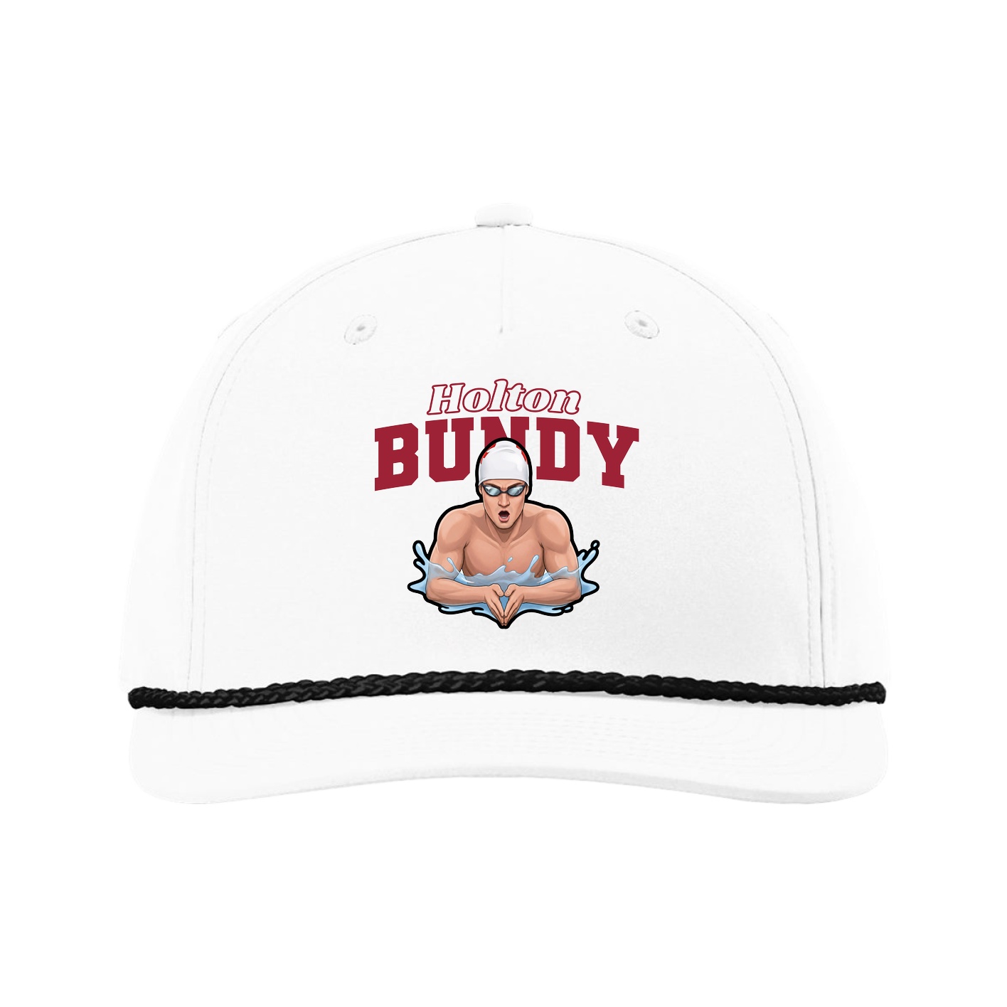 Five-Panel Classic Rope Cap — Name Arch in White