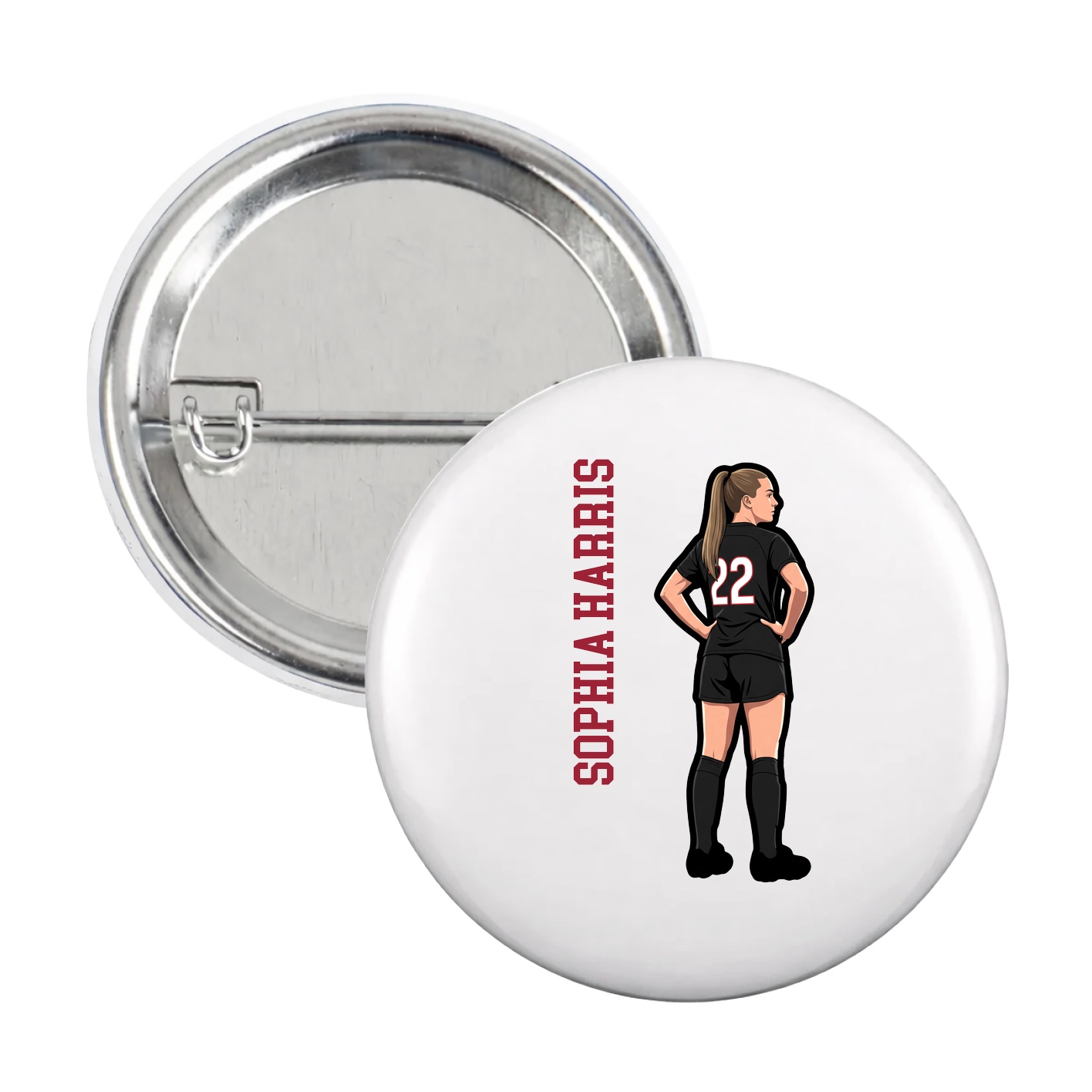 Game Day Button — Name Vertical in White