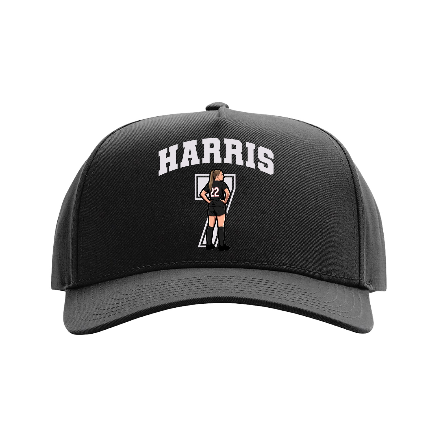 Full Fabric Five-Panel Champ Cap — Number in Black