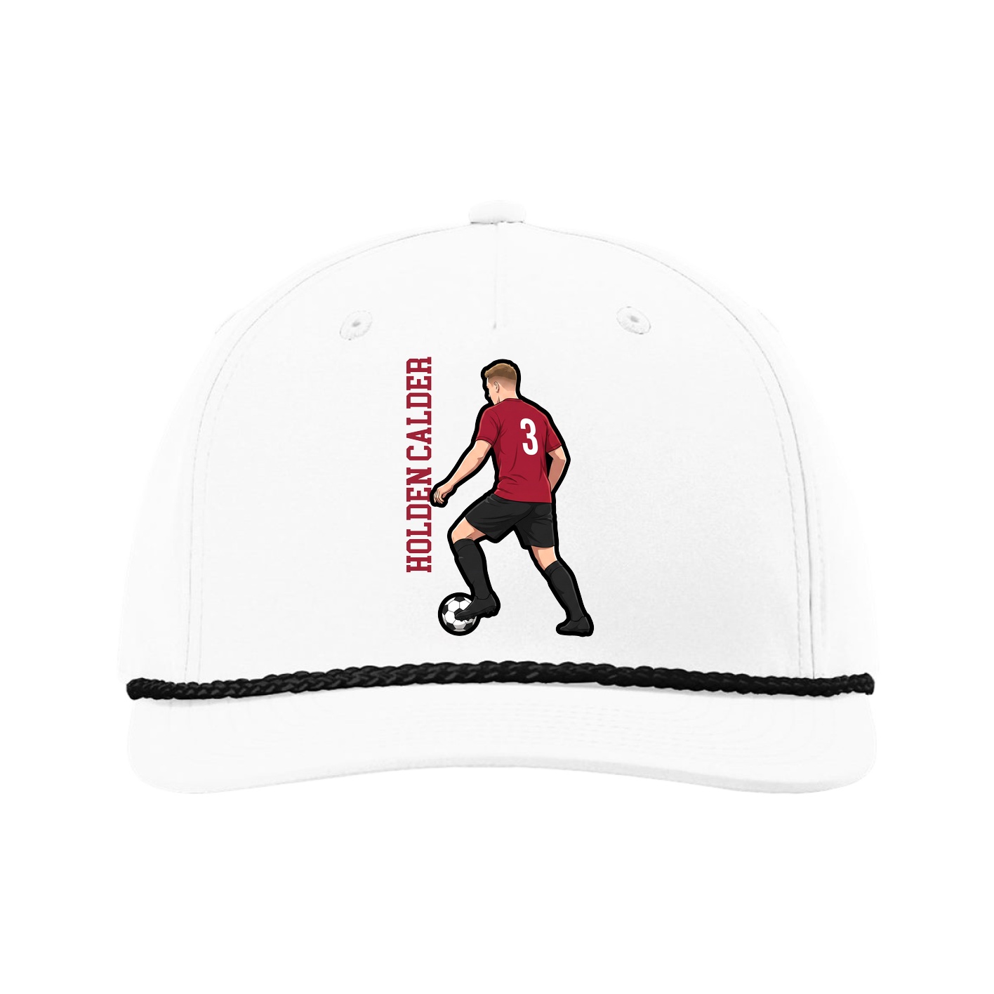 Five-Panel Classic Rope Cap — Name Vertical in White