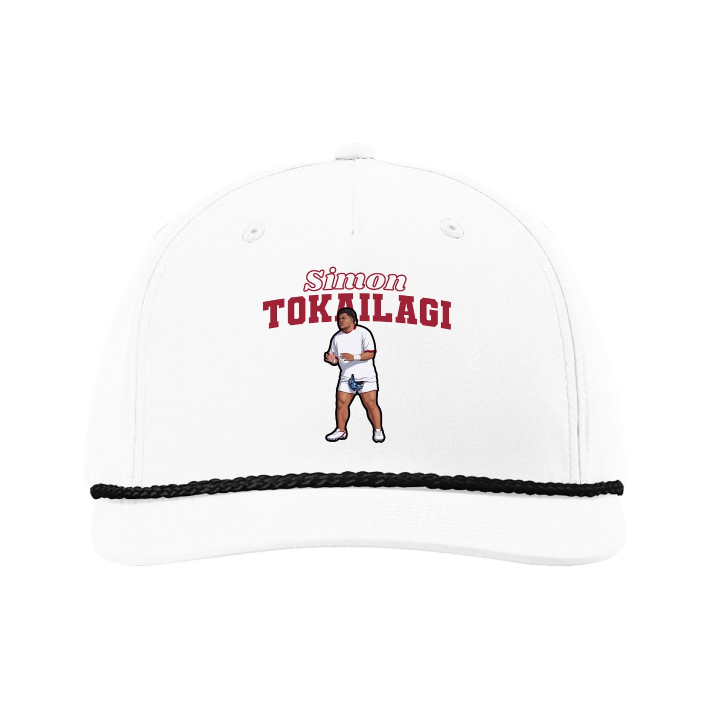 Five-Panel Classic Rope Cap — Name Arch in White