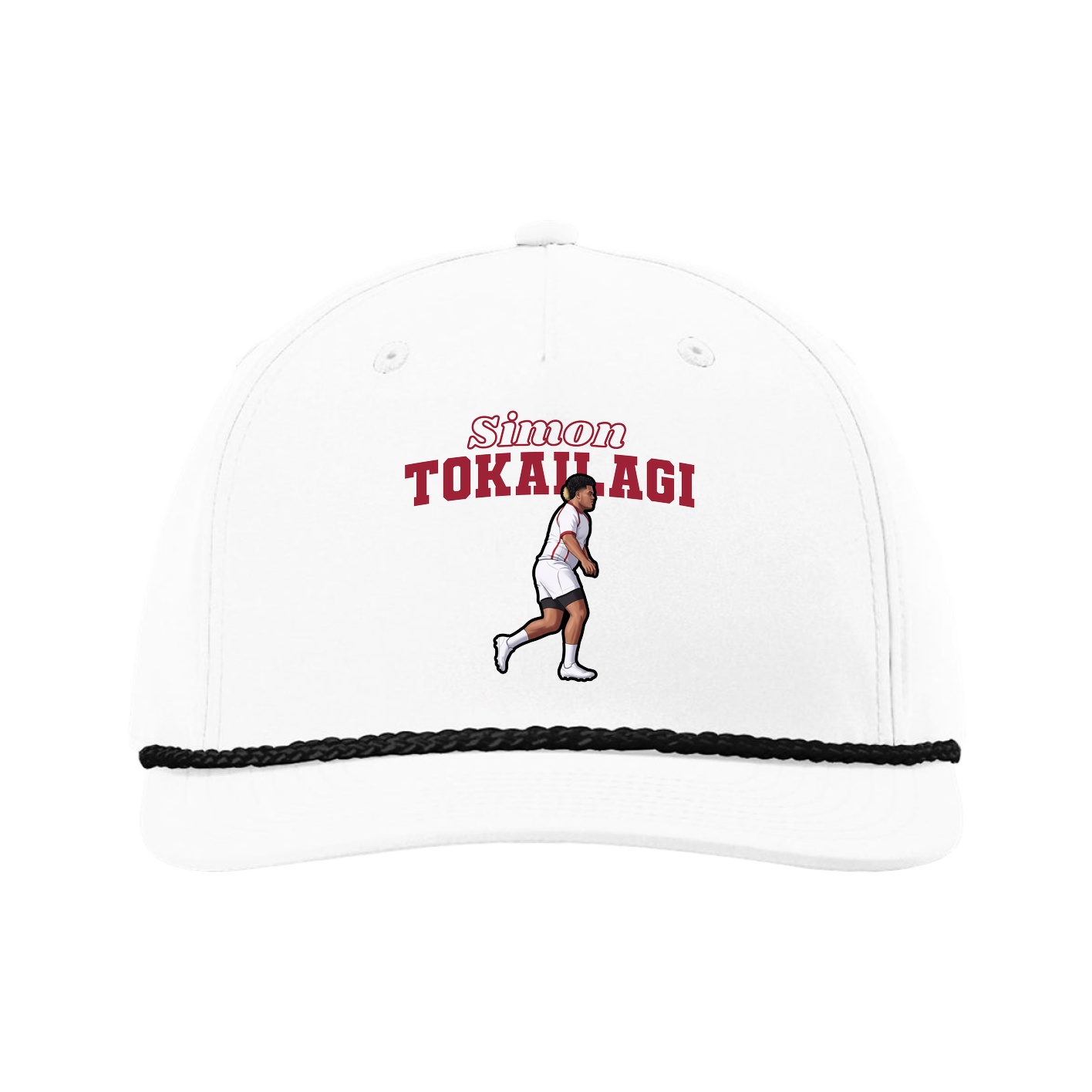 Five-Panel Classic Rope Cap — Name Arch in White